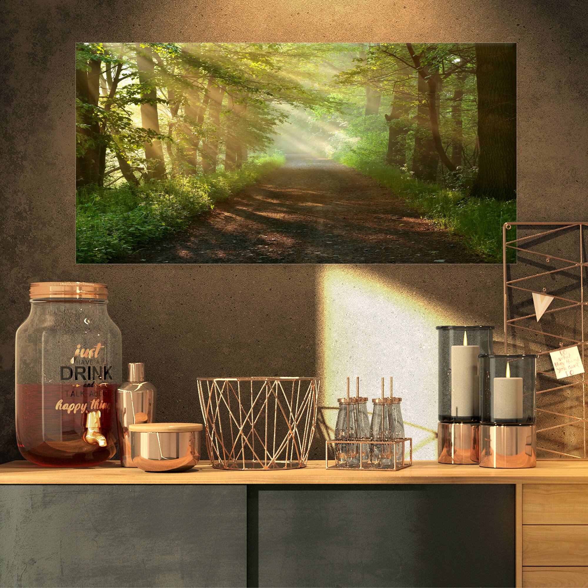 Designart - Suns Peeks into Forest - Landscape Photography Canvas Print