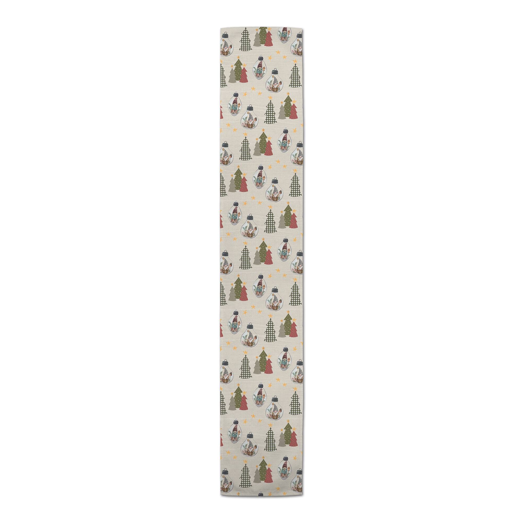 90" Cream Tree & Globe Pattern Cotton Twill Runner