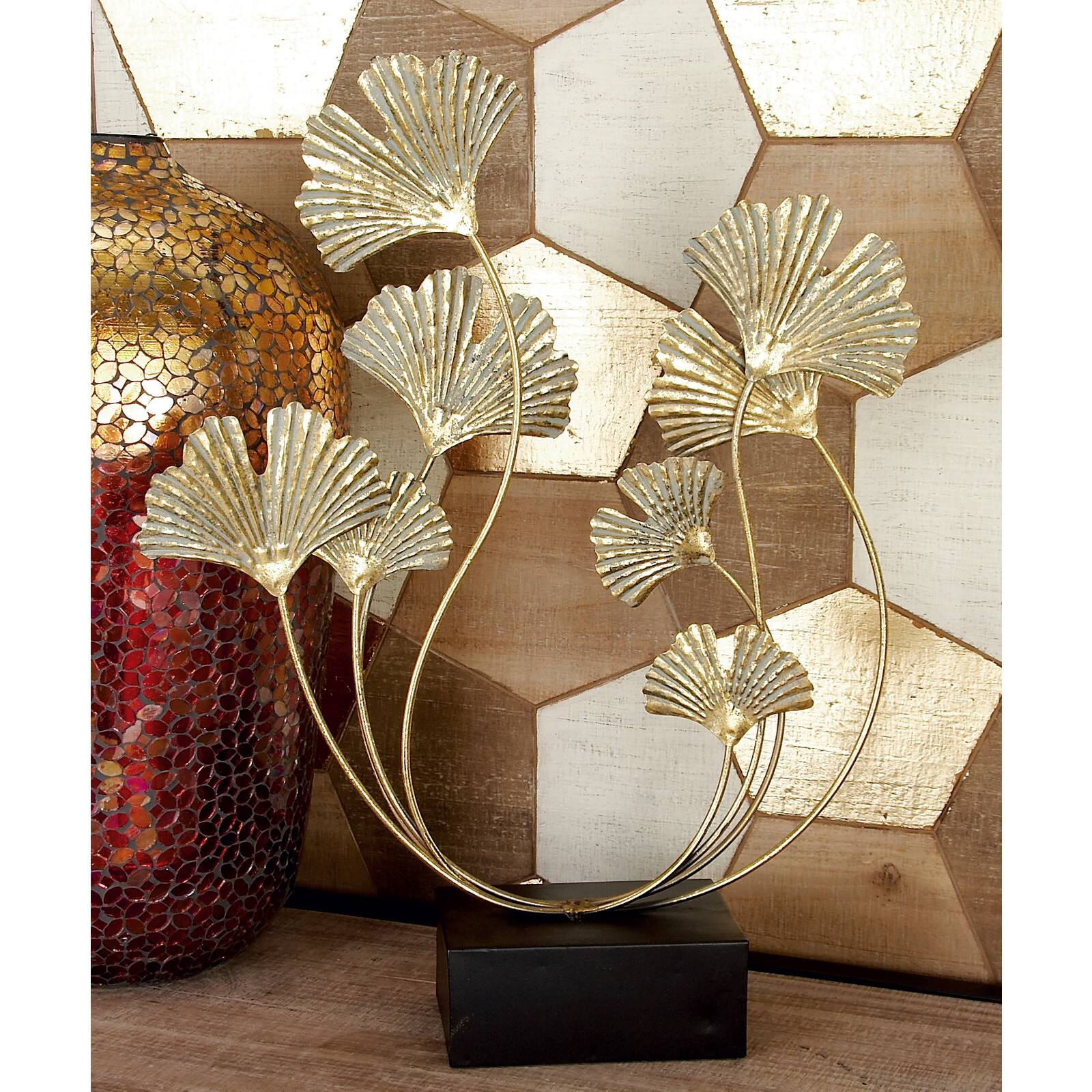 22" Gold Metal Modern Nature Sculpture