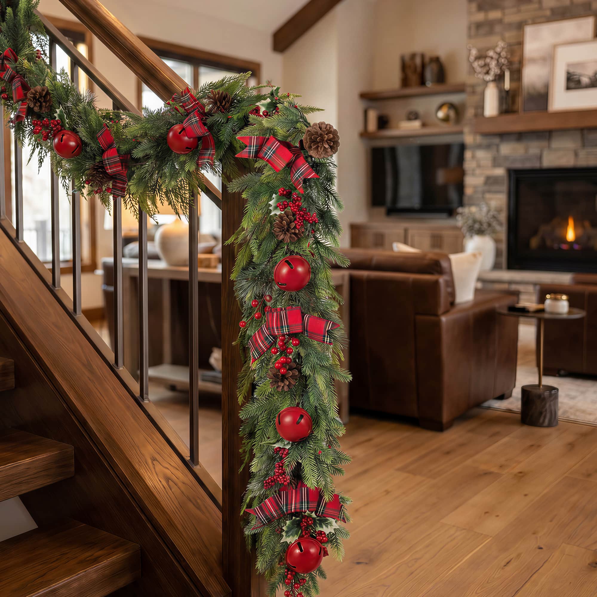 Glitzhome® 6ft. Christmas Bell Pinecone & Berry Bow Garland