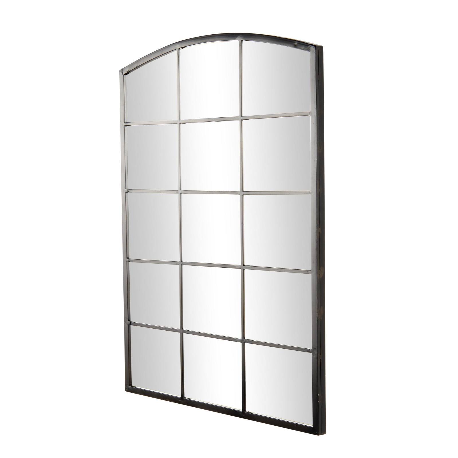Black Arched Metal Windowpane Wall Mirror