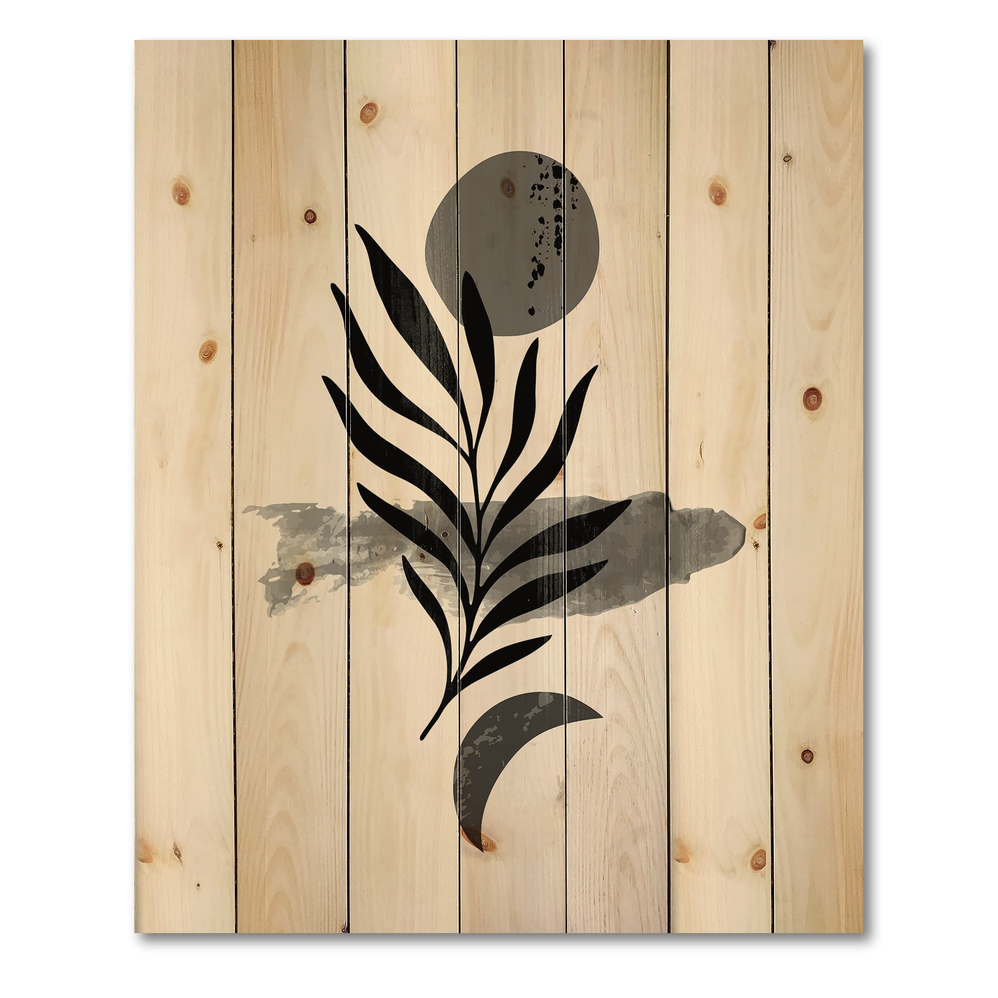 Designart - Abstract Tropical Leaf II - Modern Print on Natural Pine Wood
