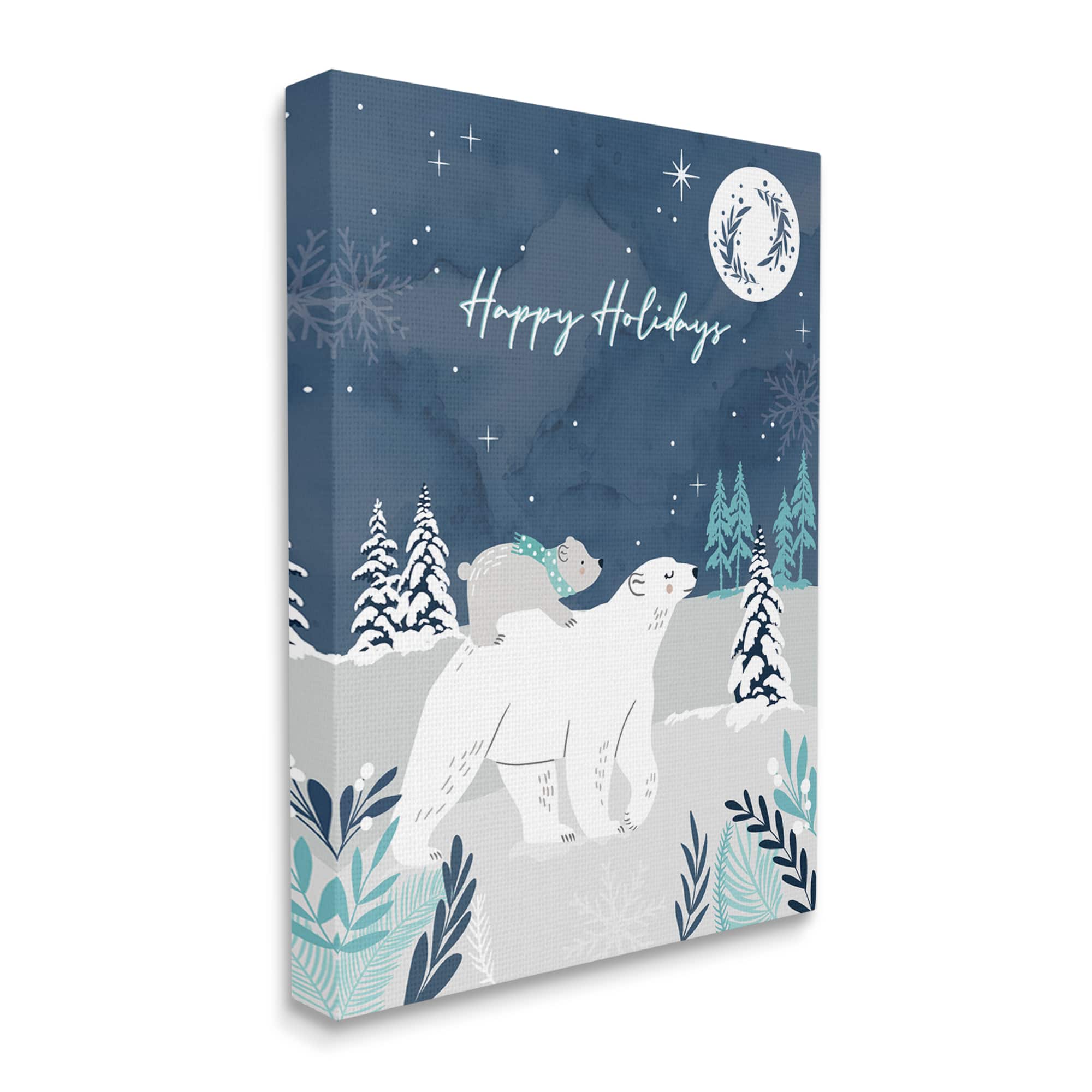 Stupell Industries Happy Holidays Winter Snow Bears Canvas Wall Art