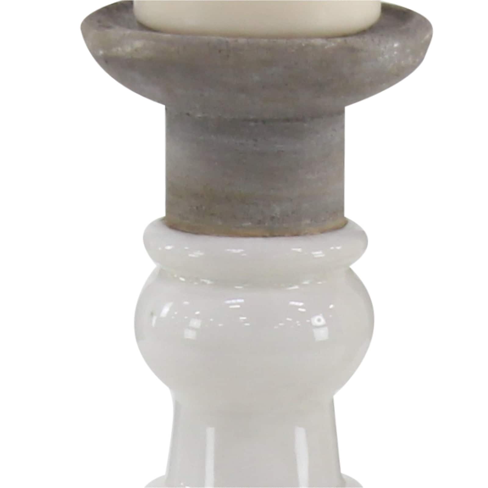 White Stoneware Country Candle Holder Set