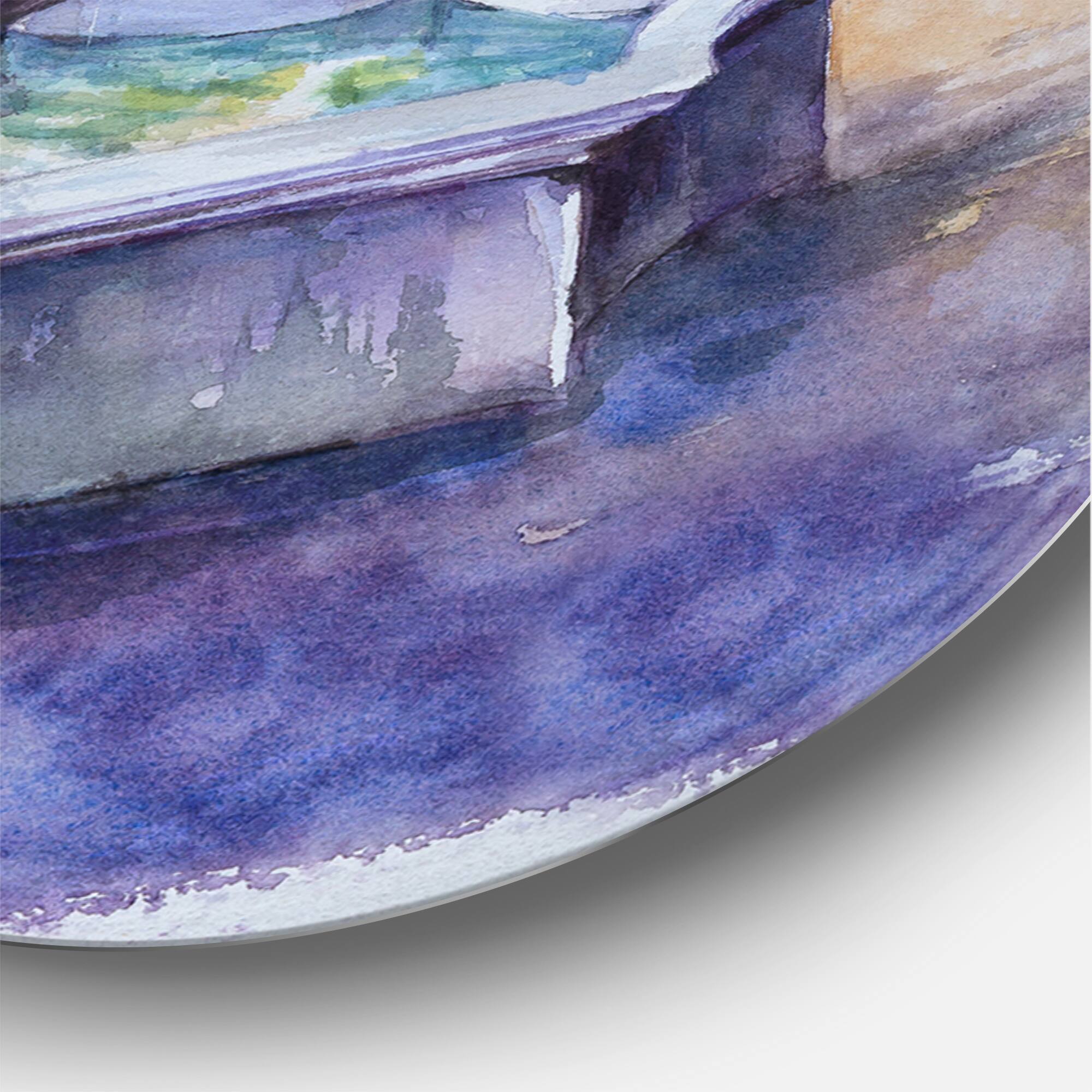 Designart - Small Fountain Picture With Trees In The Village - Country Metal Circle Wall Art