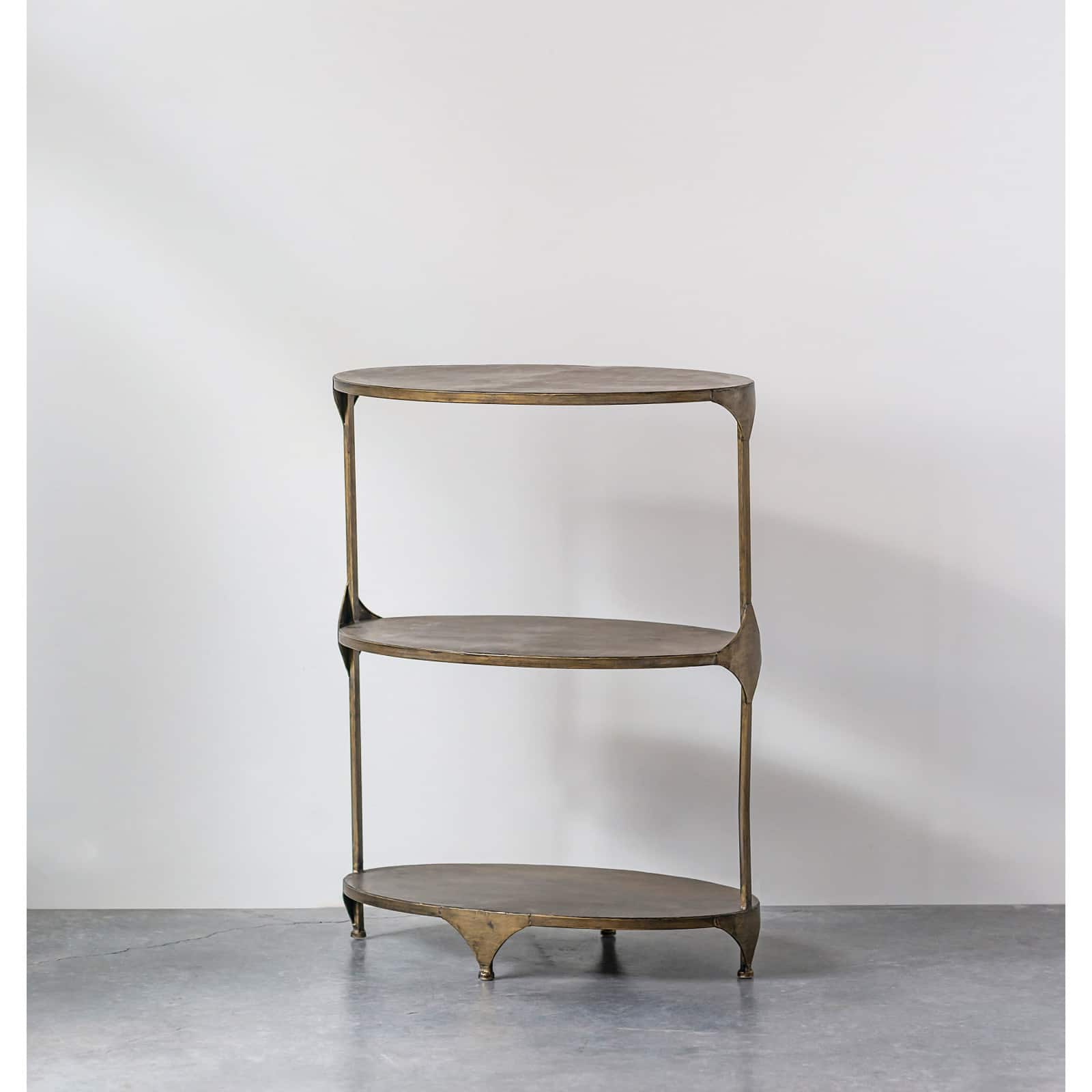 Hello Honey® 31'' Antique Gold Oval Metal 3-Tier Shelf Side Table