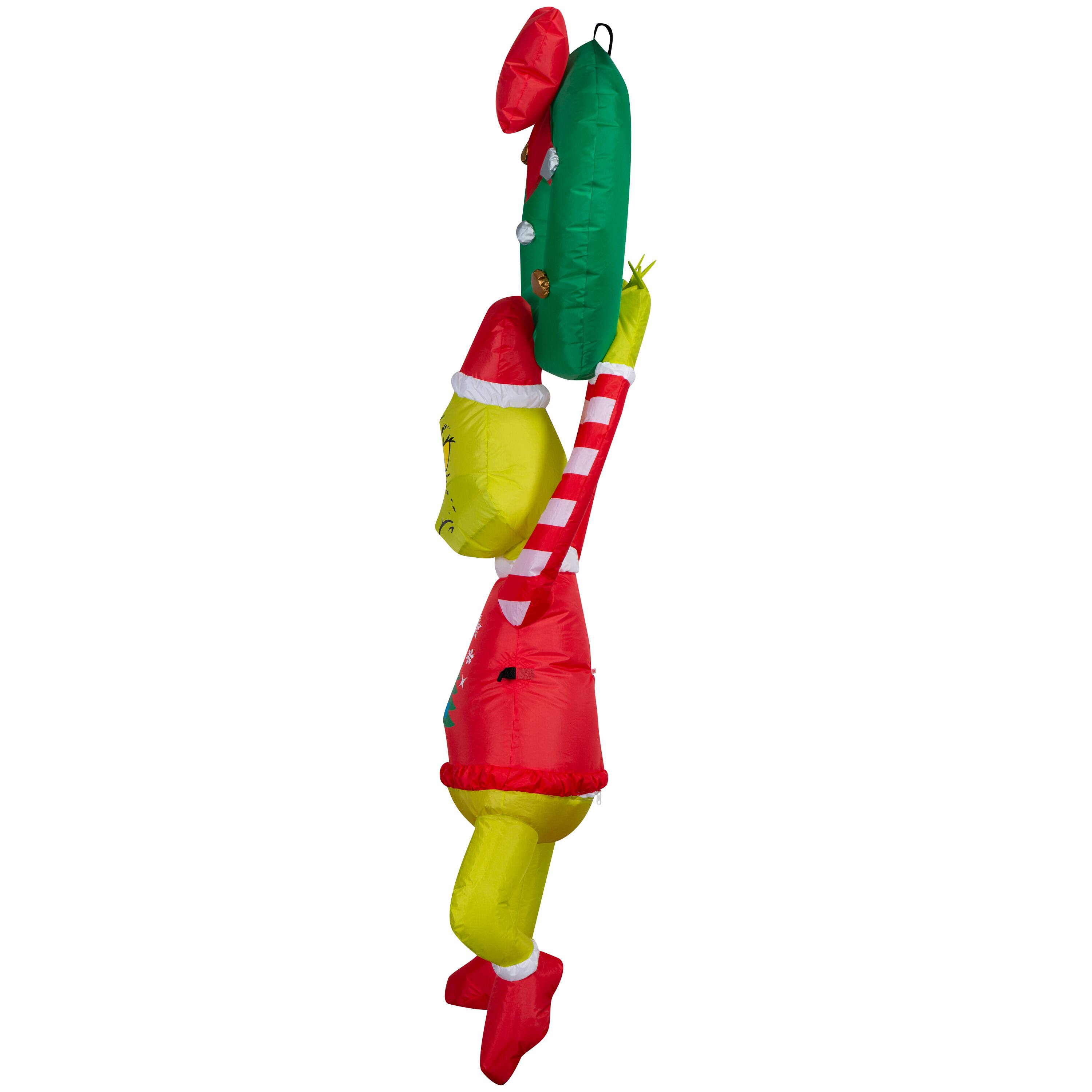 6.5ft. Airblown® Dr. Seuss™ Inflatable Grinch Hanging from Wreath with Red Bow Christmas Light Décor