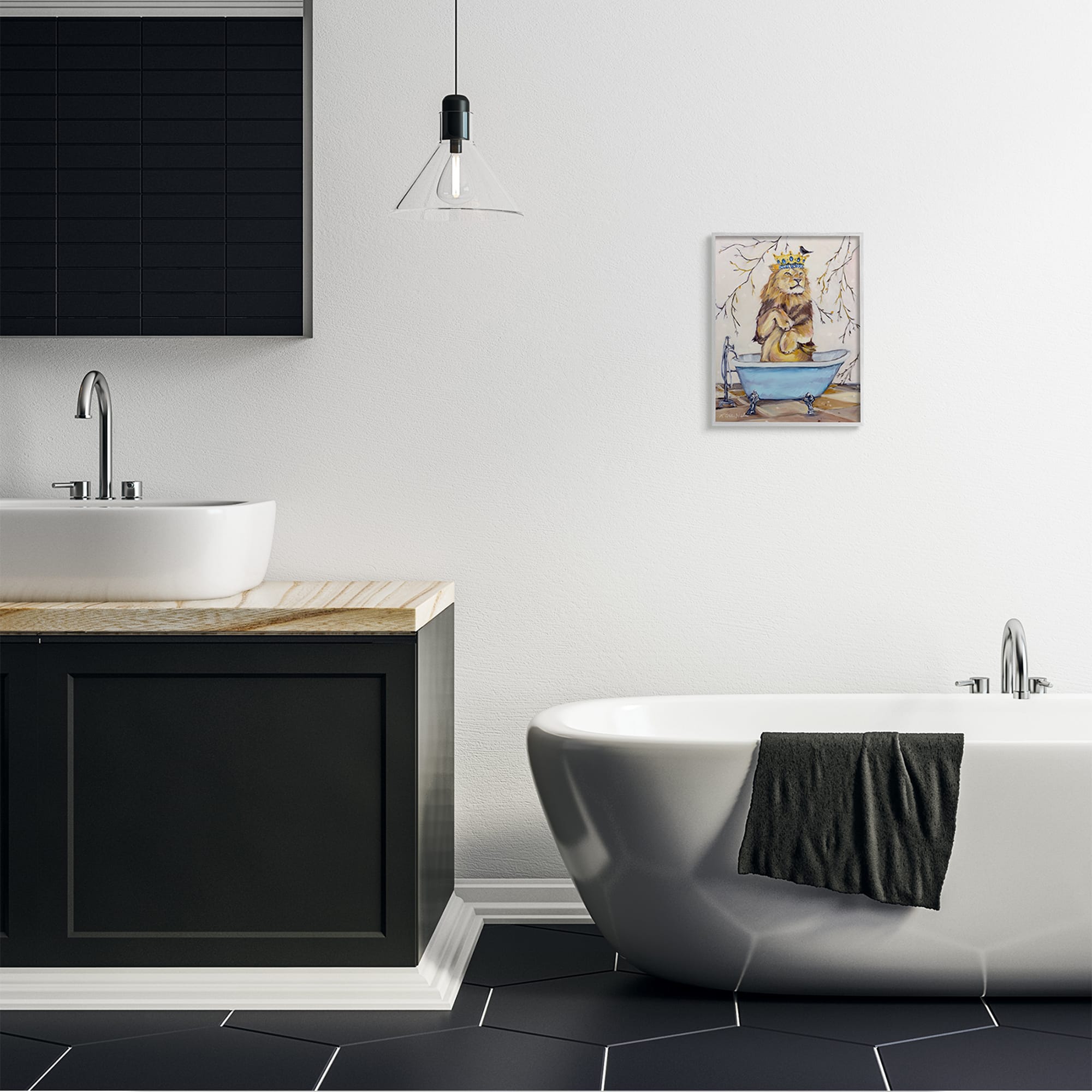 Stupell Industries Regal Jungle Lion in Blue Claw Bath in Gray Frame Wall Art