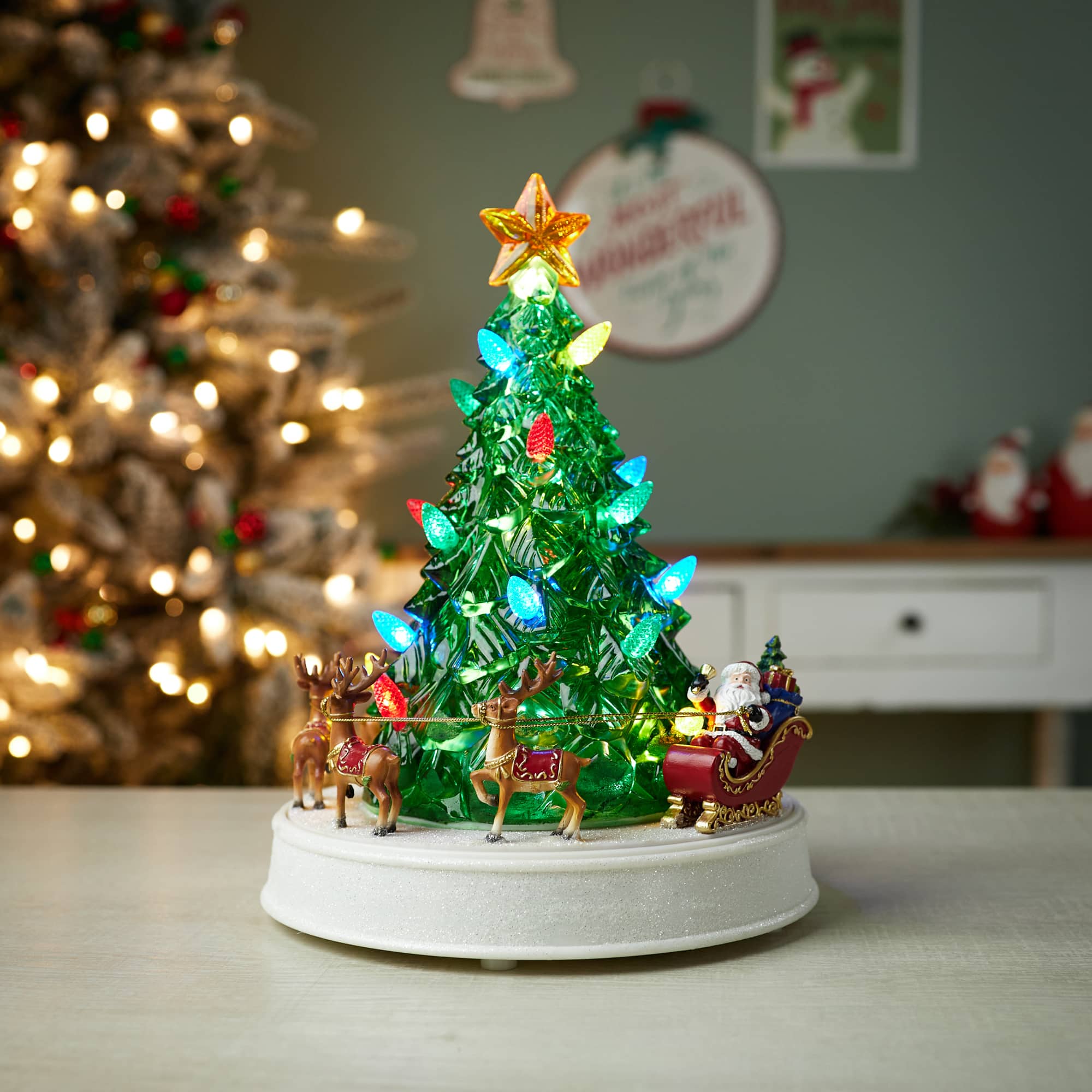 11" LED Rotating Musical Santa's Sleigh Christmas Tree 