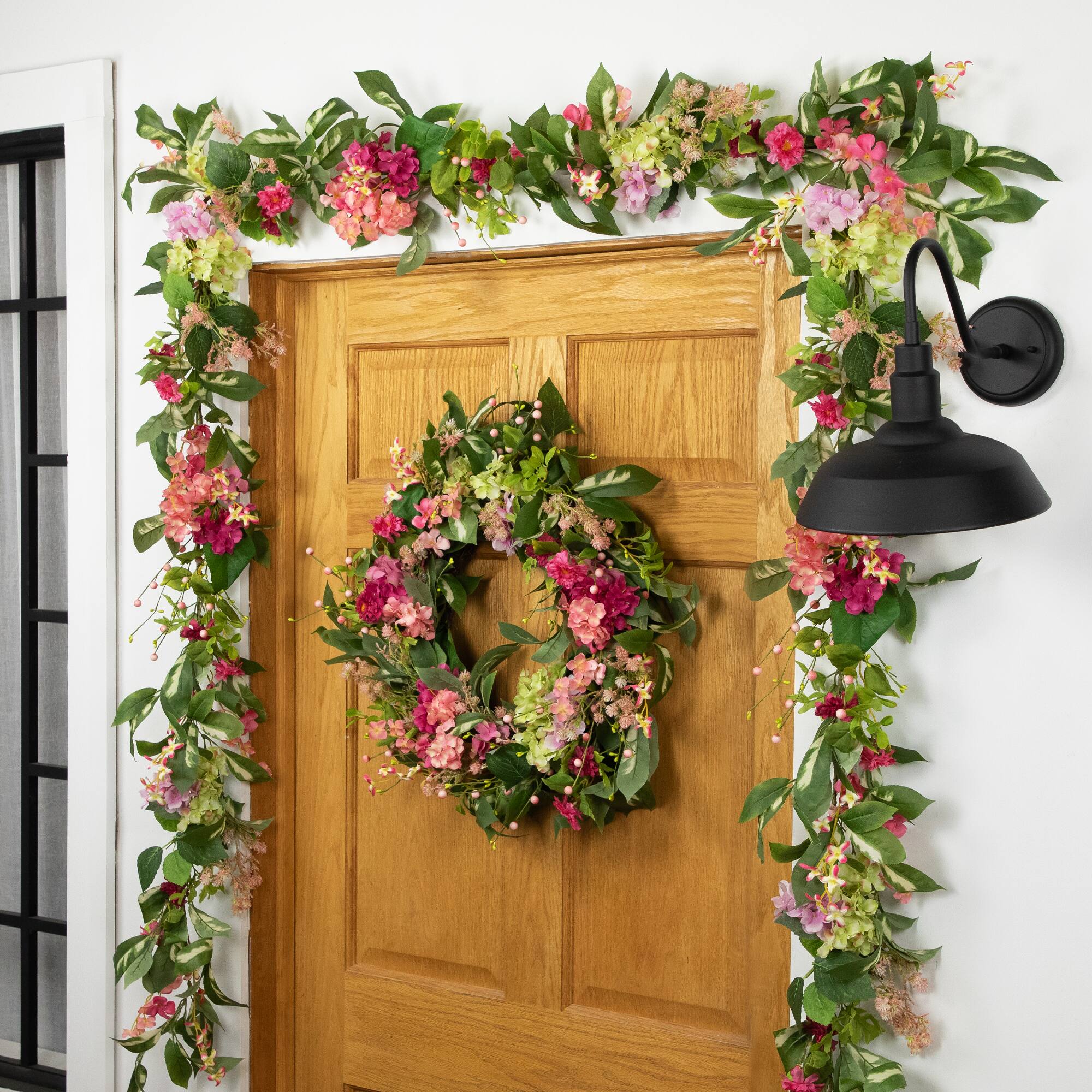 5ft. Pink Leafy Hydrangea Artificial Floral Spring Garland