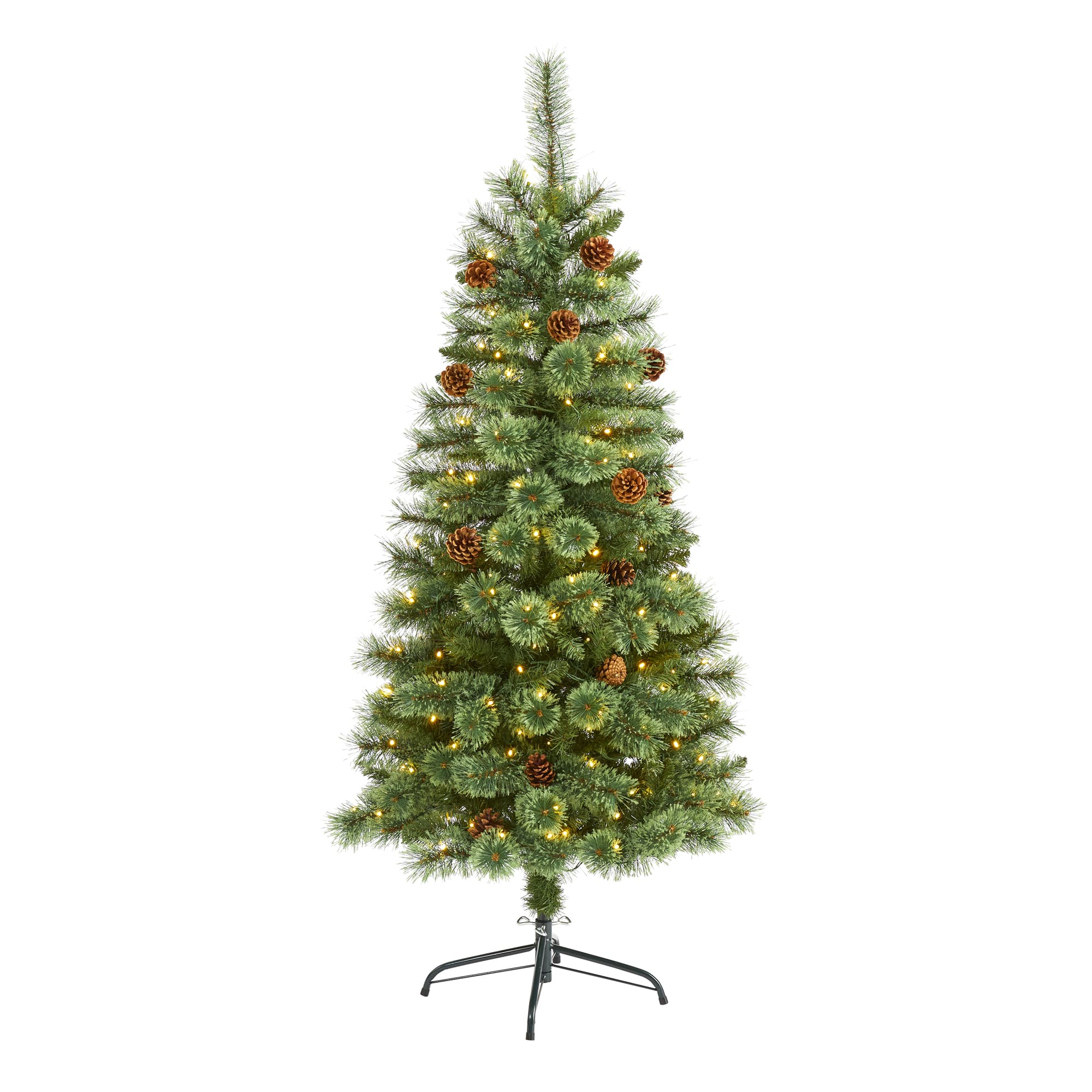 5ft. Pre-Lit White Mountain Pine & Pinecones Artificial Christmas Tree with Clear LED Lights