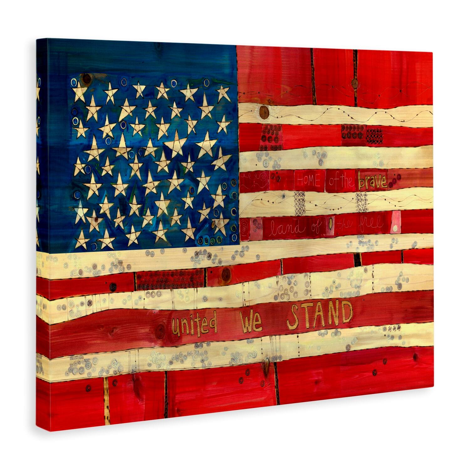 Stupell Industries United We Stand Independence Day Festive American Flag Canvas Wall Art