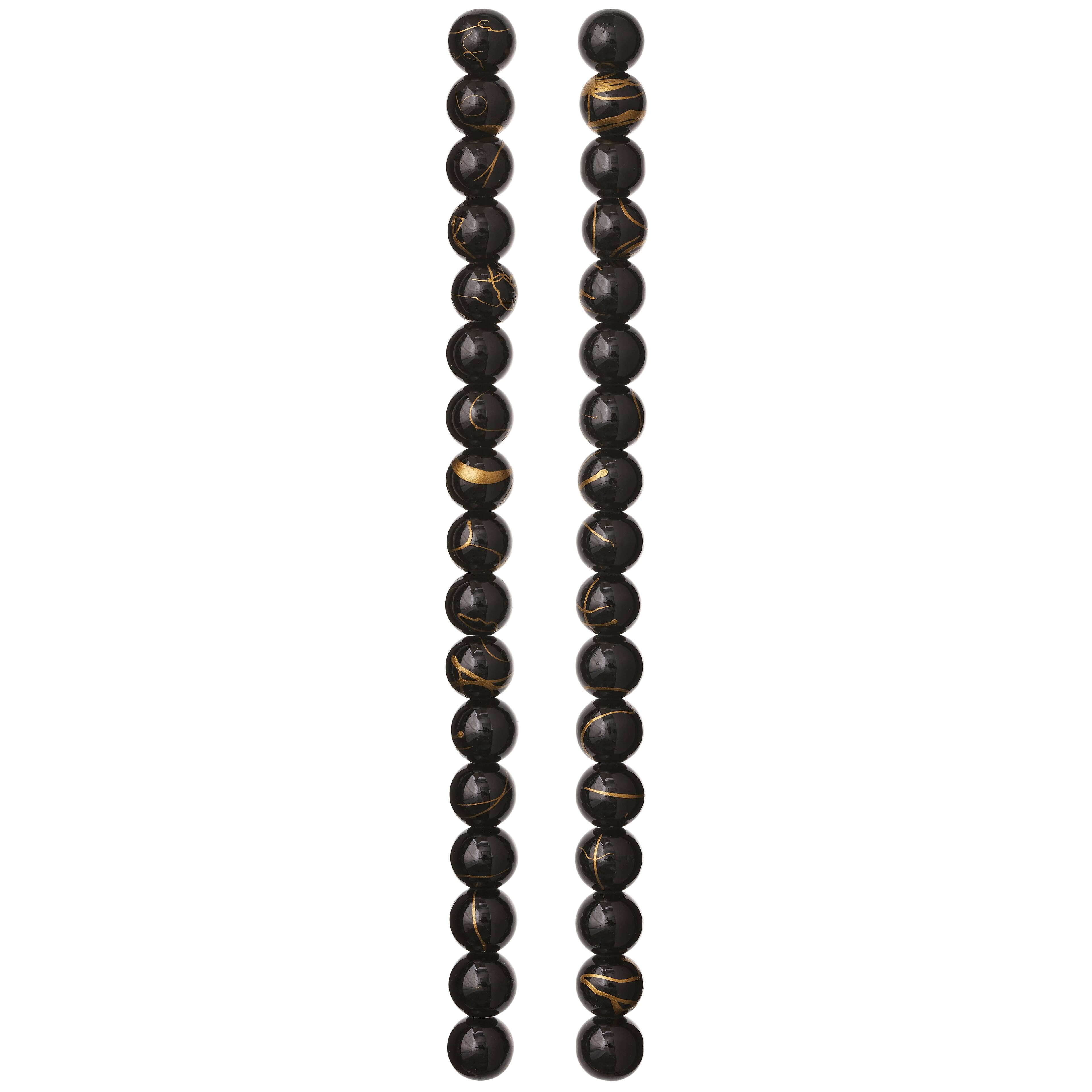 12 Pack: Black Coated Glass Round Beads, 8mm by Bead Landing™