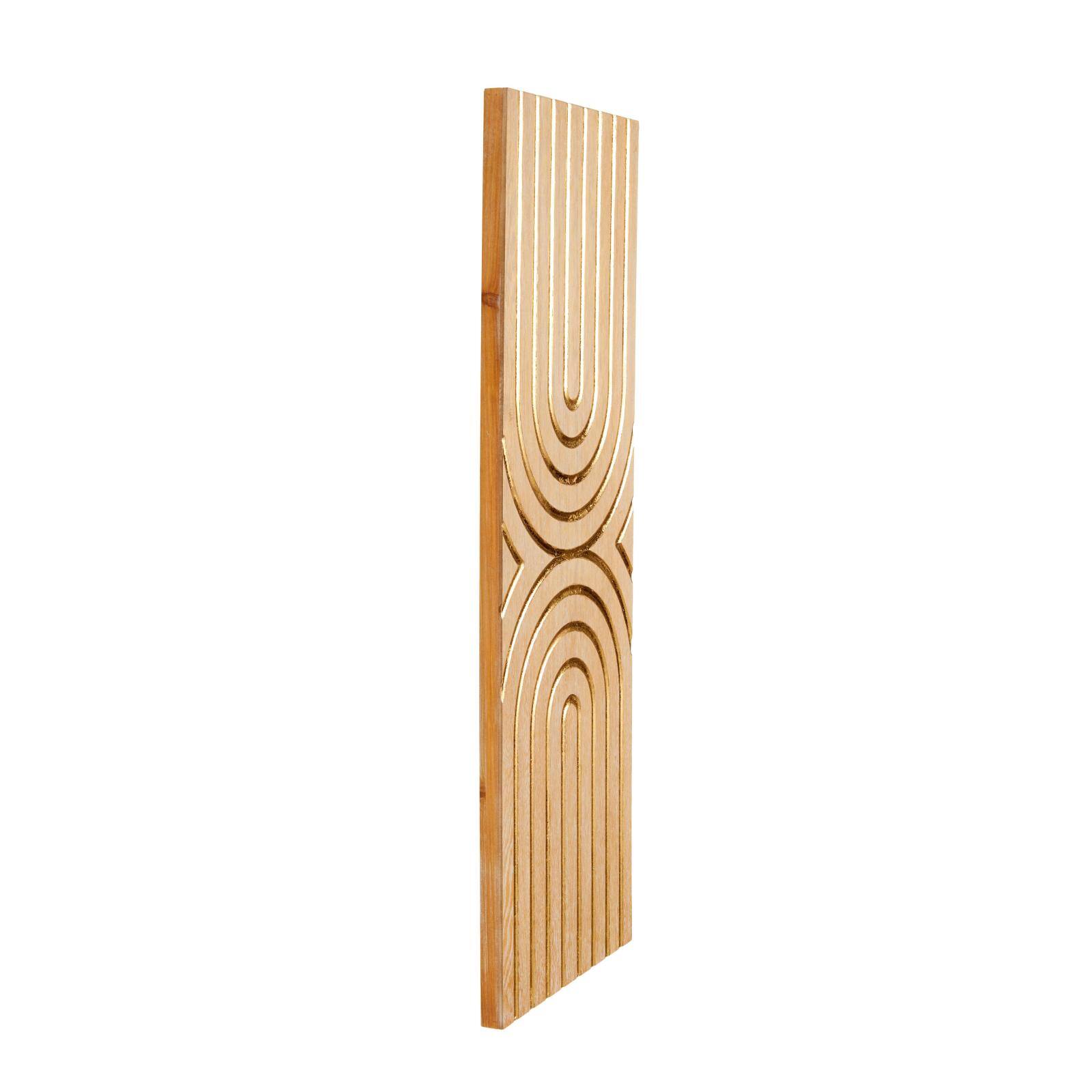 15.7" x 43.2" Light Brown Wood Geometric Panel with Overlapping Gold Arches Home Wall Décor
