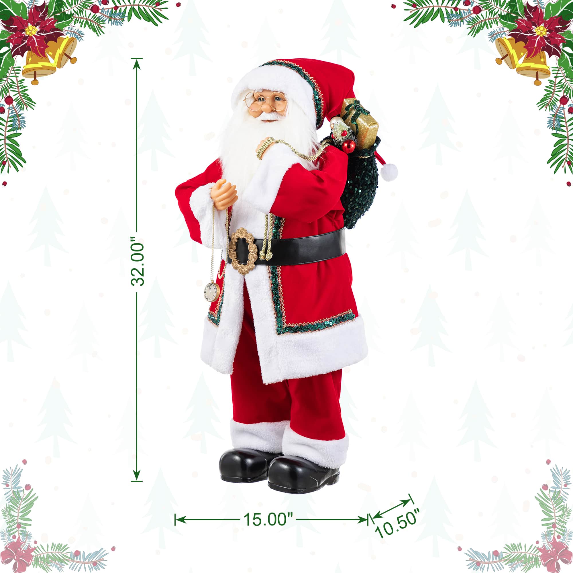 Glitzhome® 32" Oversized Faux Fur Traditional Christmas Santa Figurine