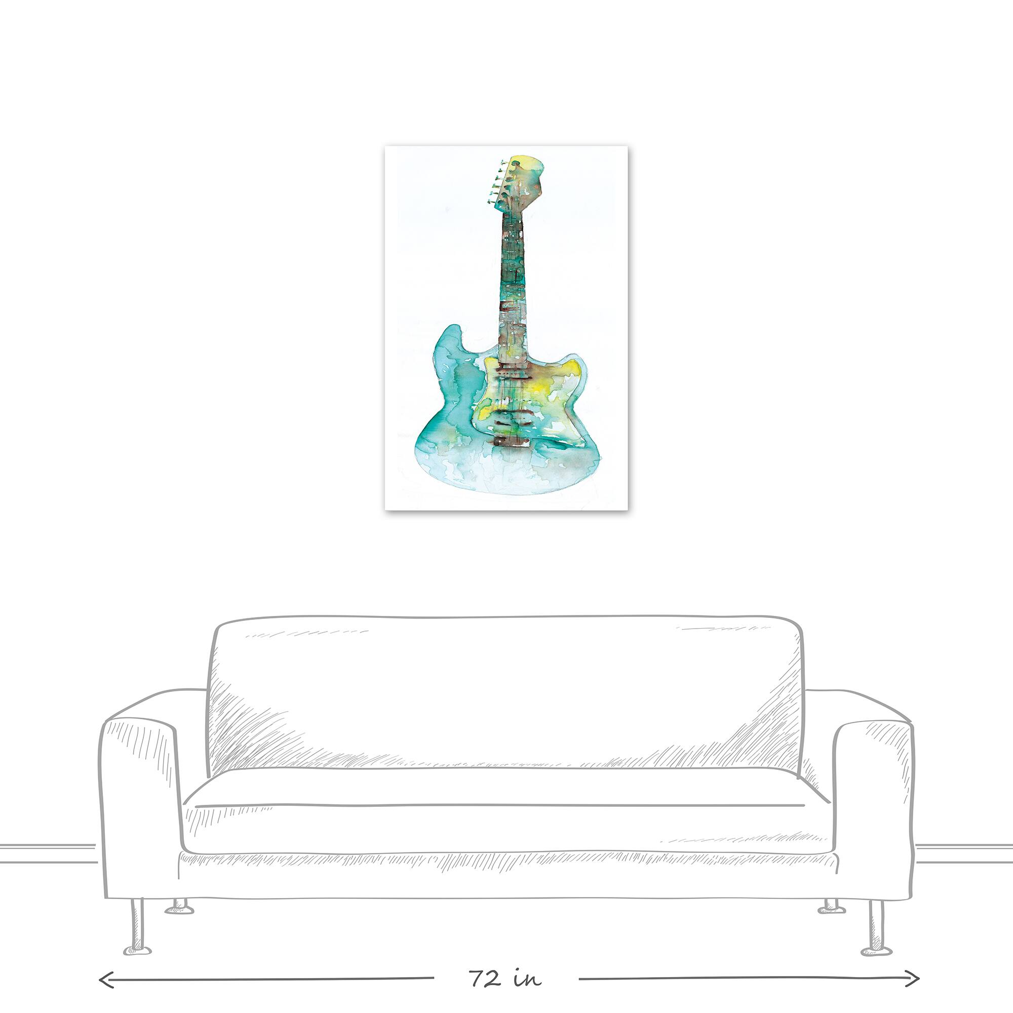 Blue And Yellow Guitar 24" x 36" Canvas Wall Art