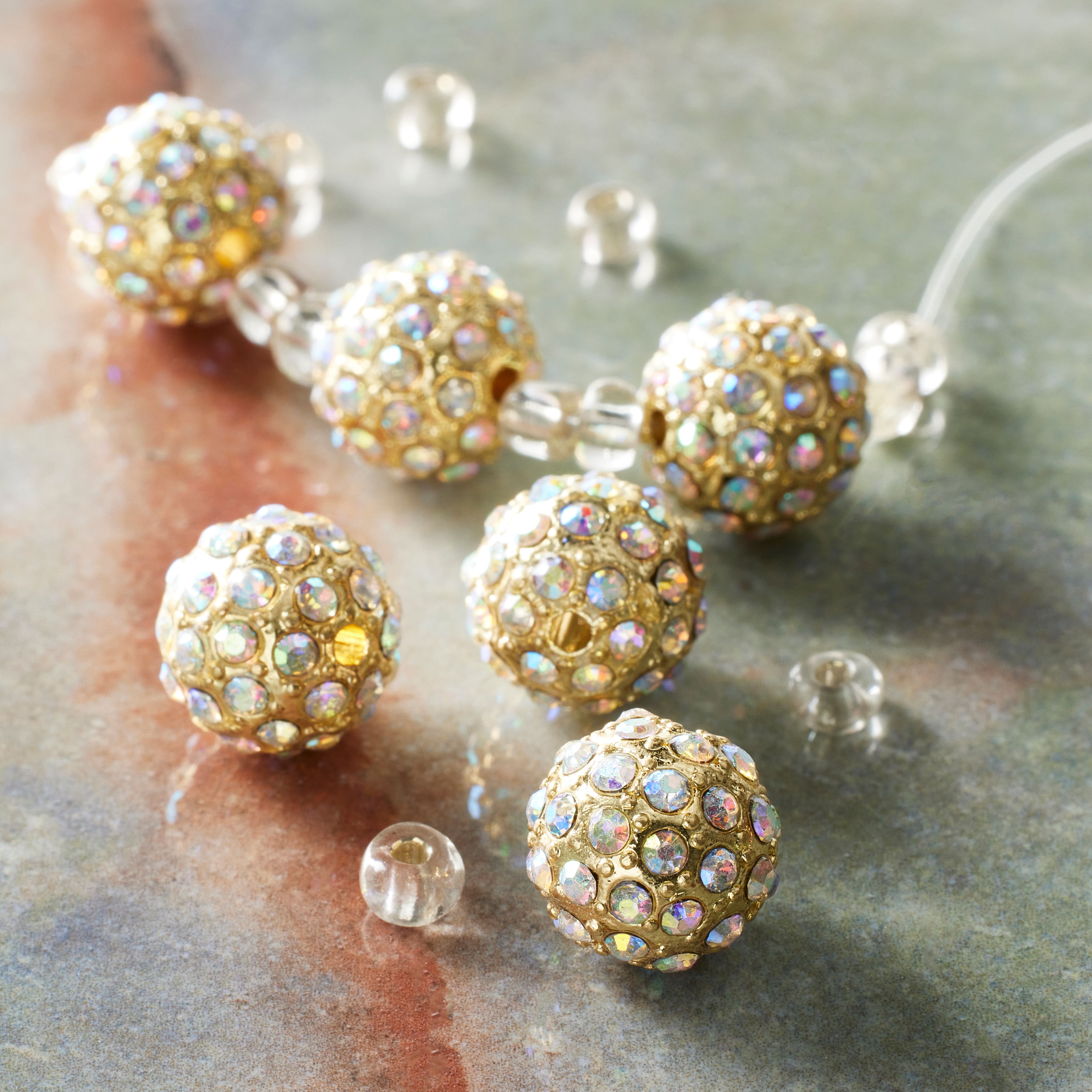 12 Pack: Gold Rhinestone & Metal Round Beads, 10mm by Bead Landing™