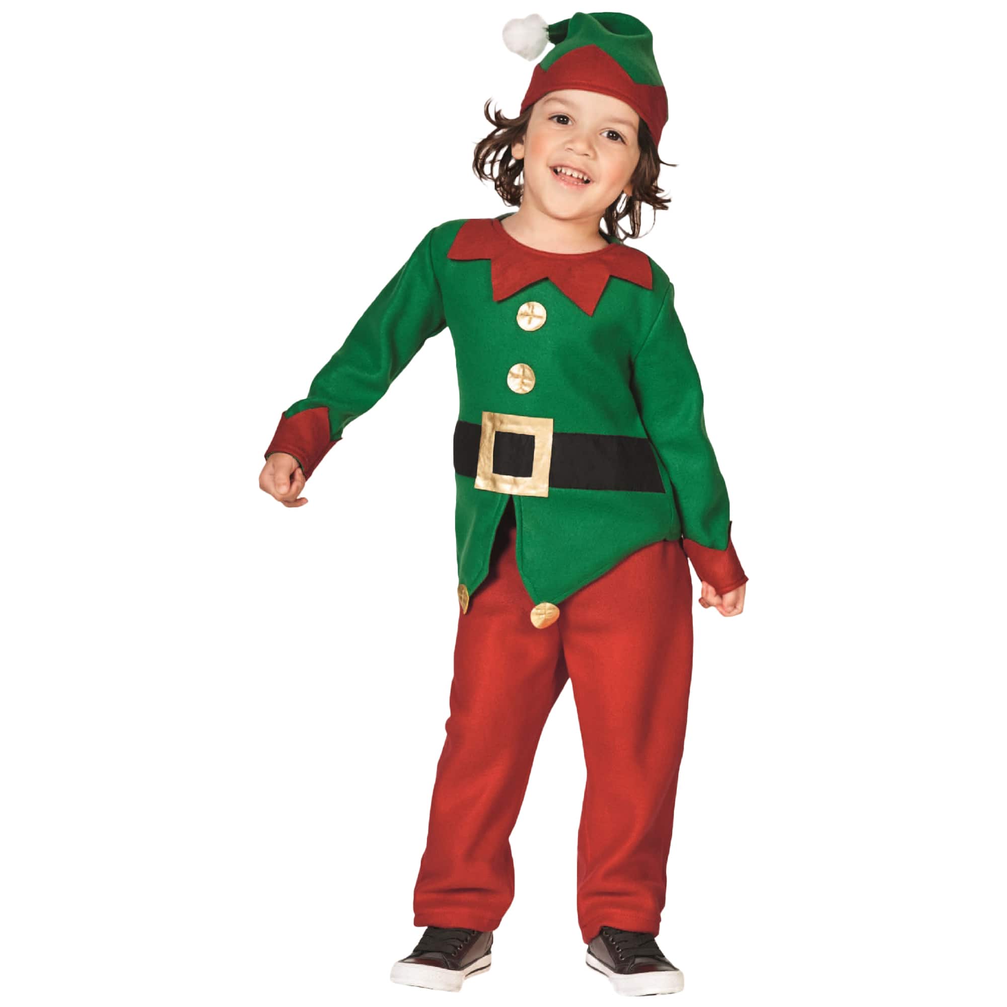 Red & Green Elf Boy's Costume with Santa Hat