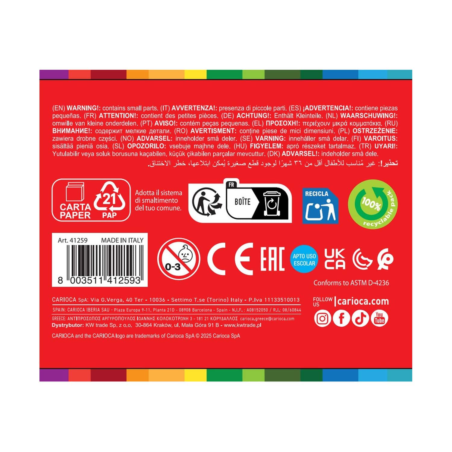 CARIOCA® 6mm Jumbo Maxi Tip Washable Hard Box Felt Tip Pen Set
