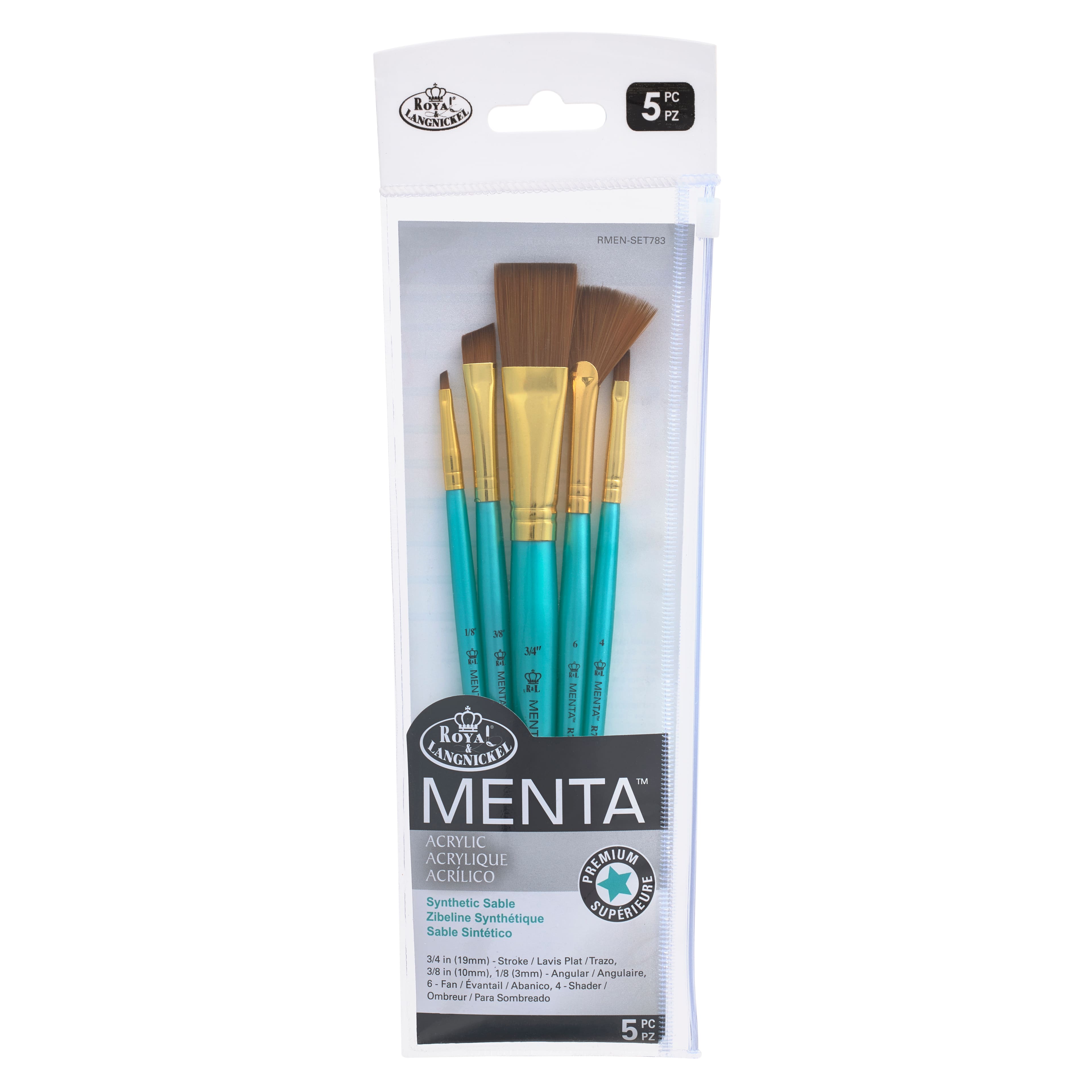 Royal & Langnickel® Menta™ Angular & Fan Synthetic Acrylic 5 Piece Brush Set