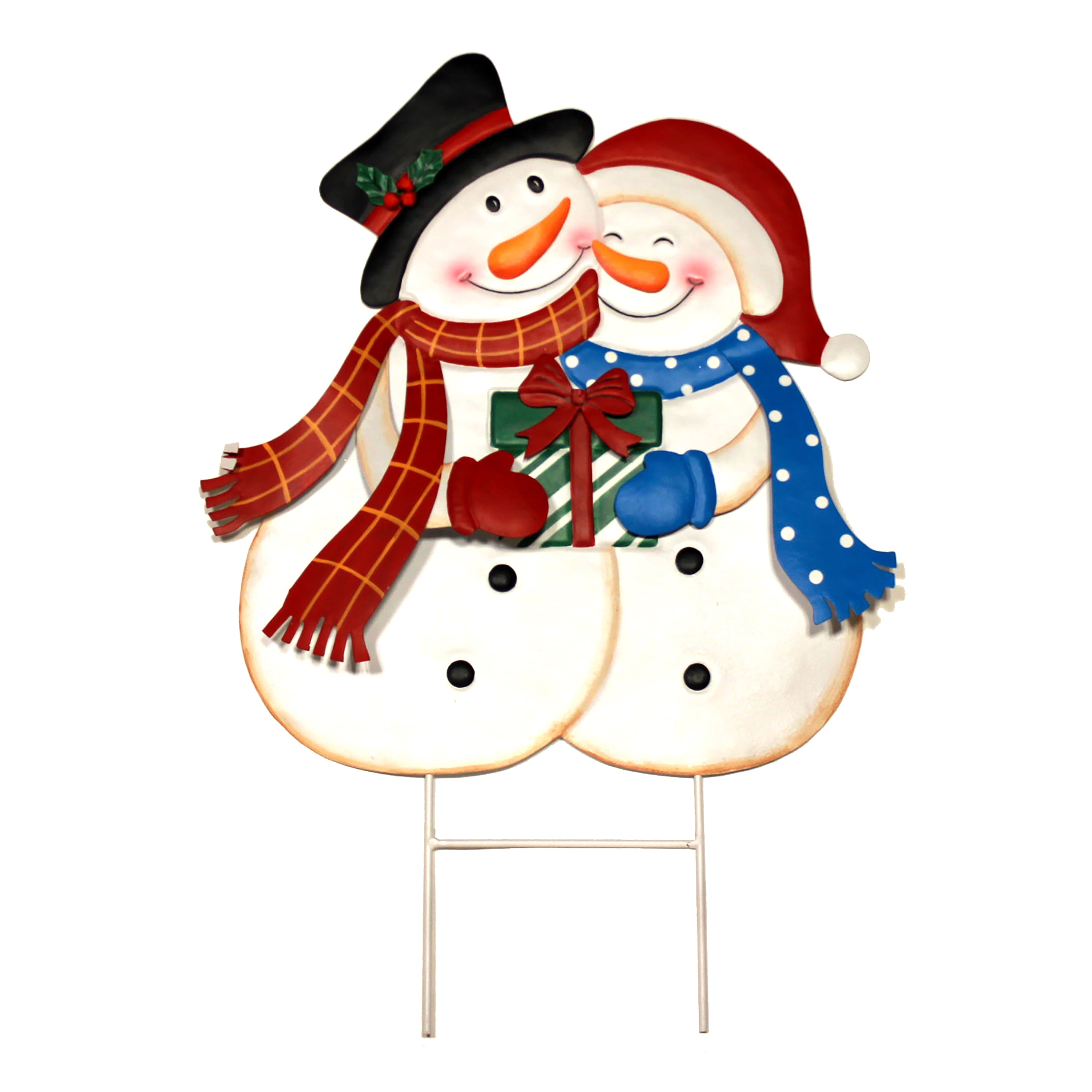 26" Christmas Hugging Snowman Couple Outdoor Metal Yard Stake