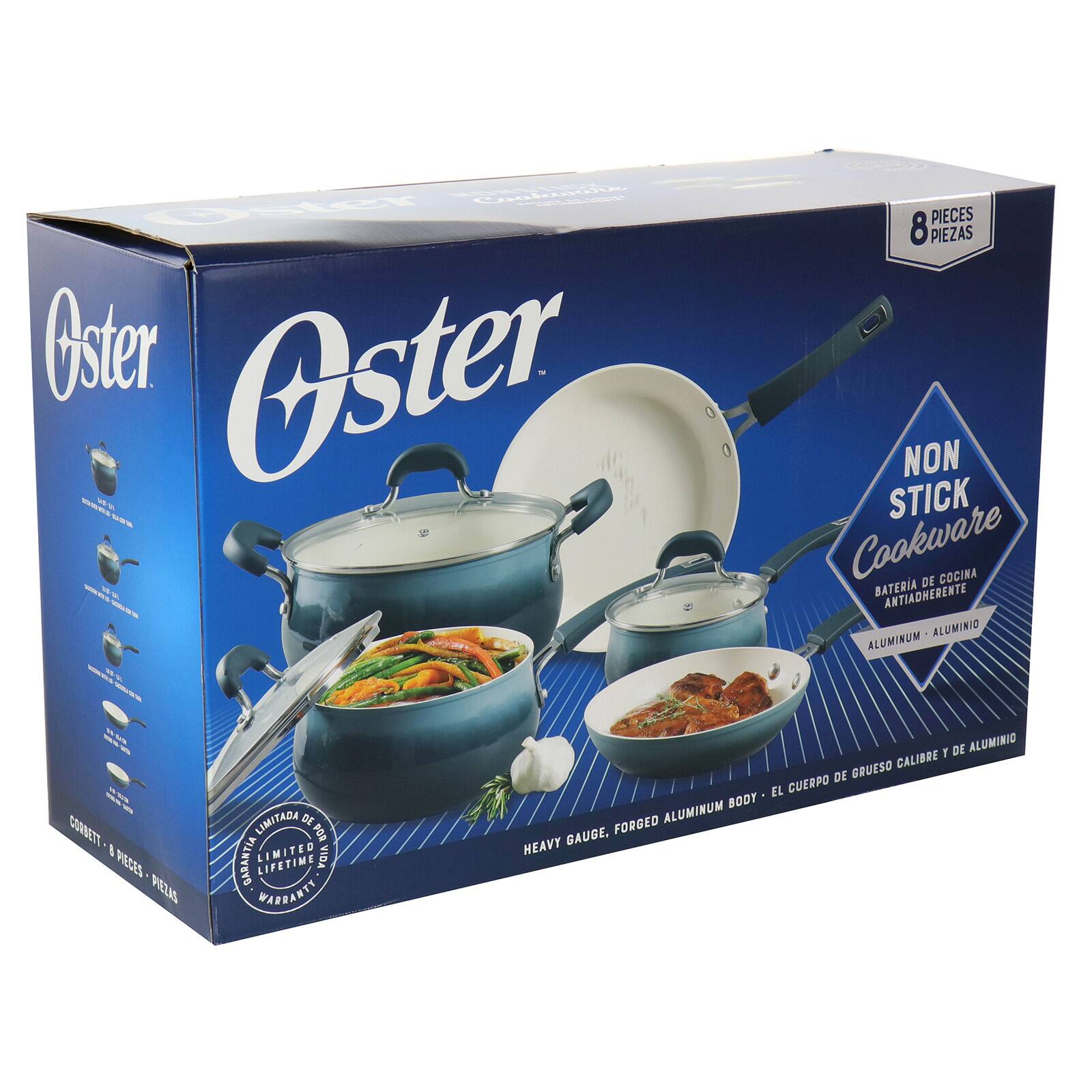 Oster Corbett 8-Piece Blue Nonstick Aluminum Cookware Set