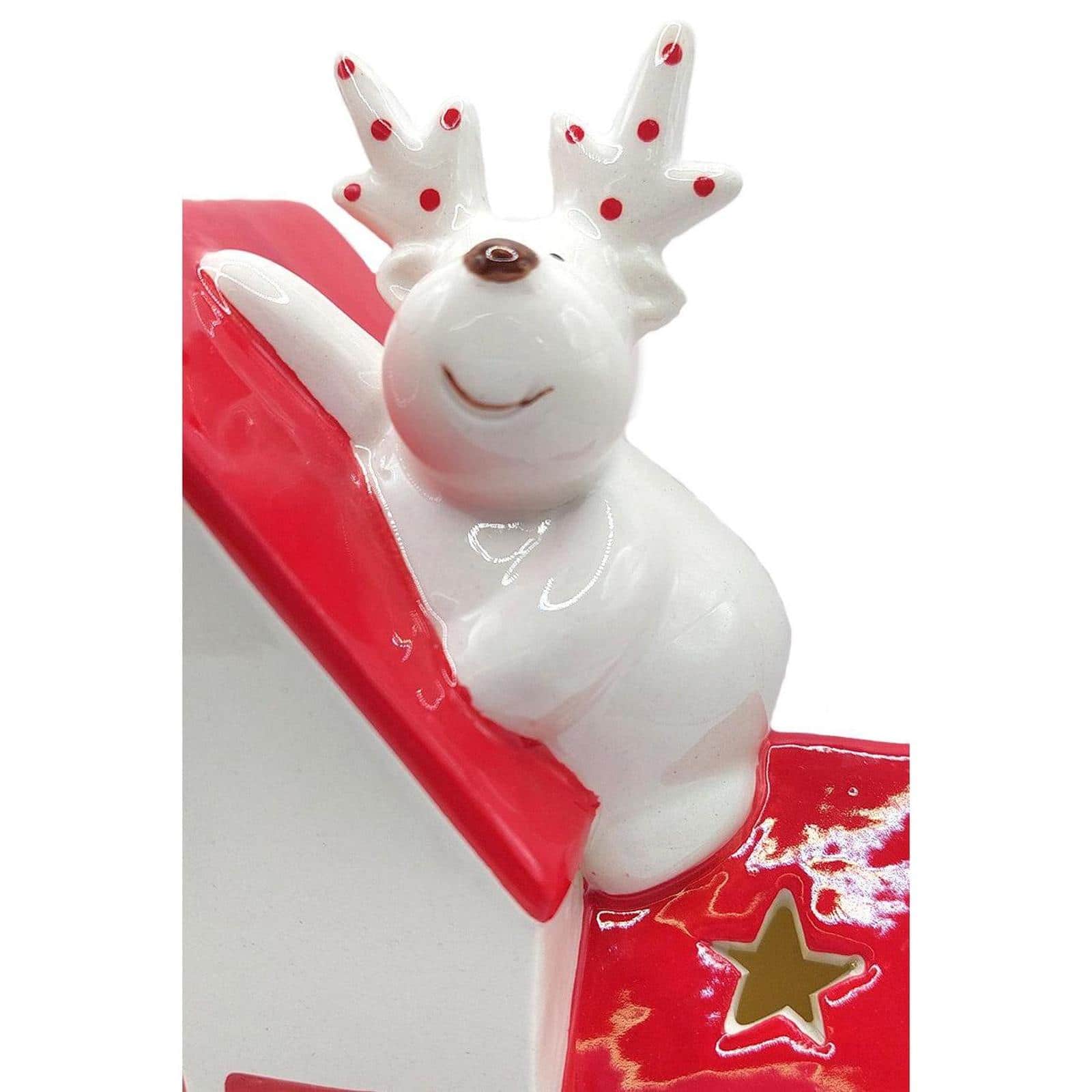 Wizardi 8.27" x 11.81" Ceramic Cottage with Reindeer Christmas Ornament, 1pc.