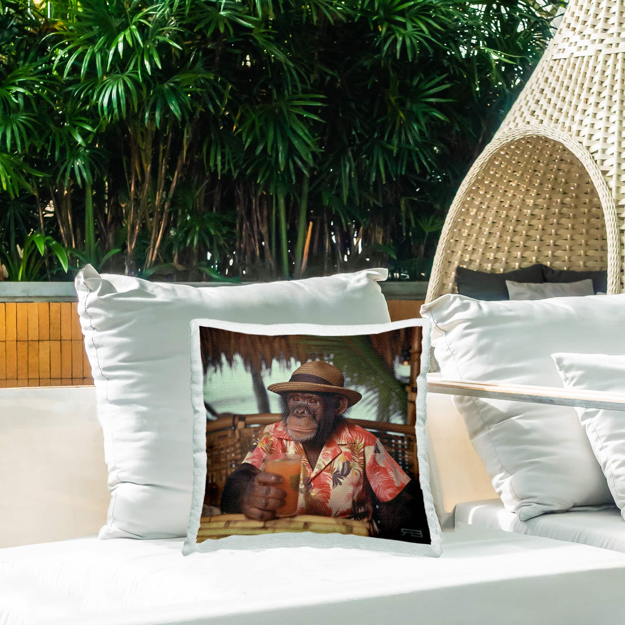 Stupell Industries 18" x 18" Tropical Vacation Monkey Outdoor Print Throw Pillow