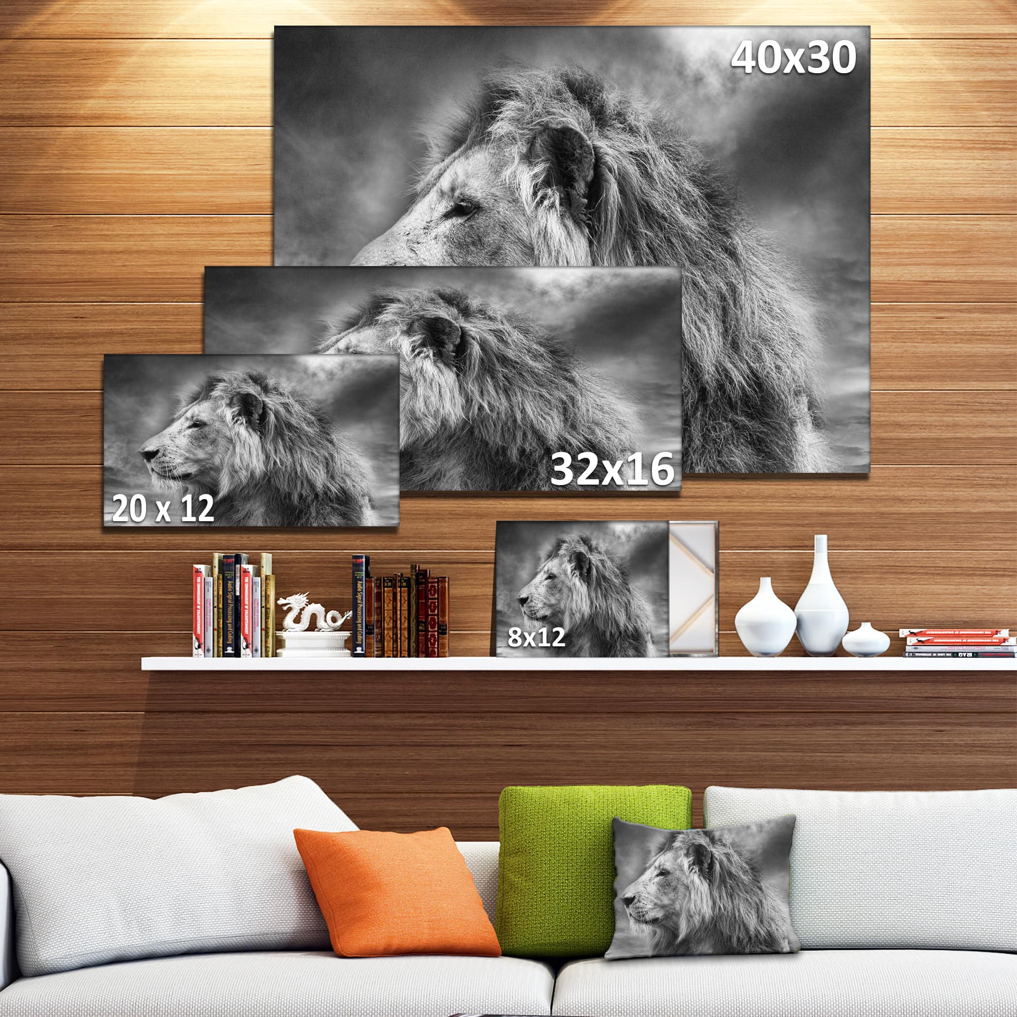 Designart - Grey Wild African Lion - Animal Canvas Art Print