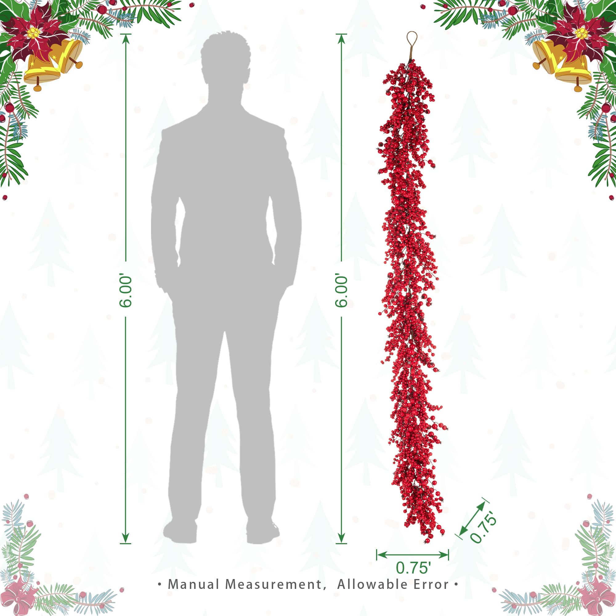 Glitzhome® 6ft. Christmas Full Berry Garland