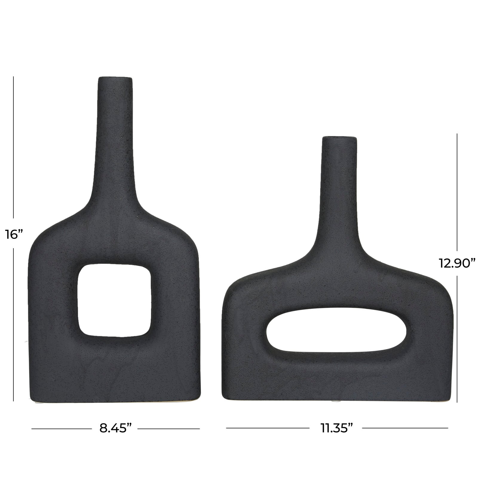 CosmoLiving by Cosmopolitan Black Ceramic Donut Shaped Vase Set of 2 16", 13"