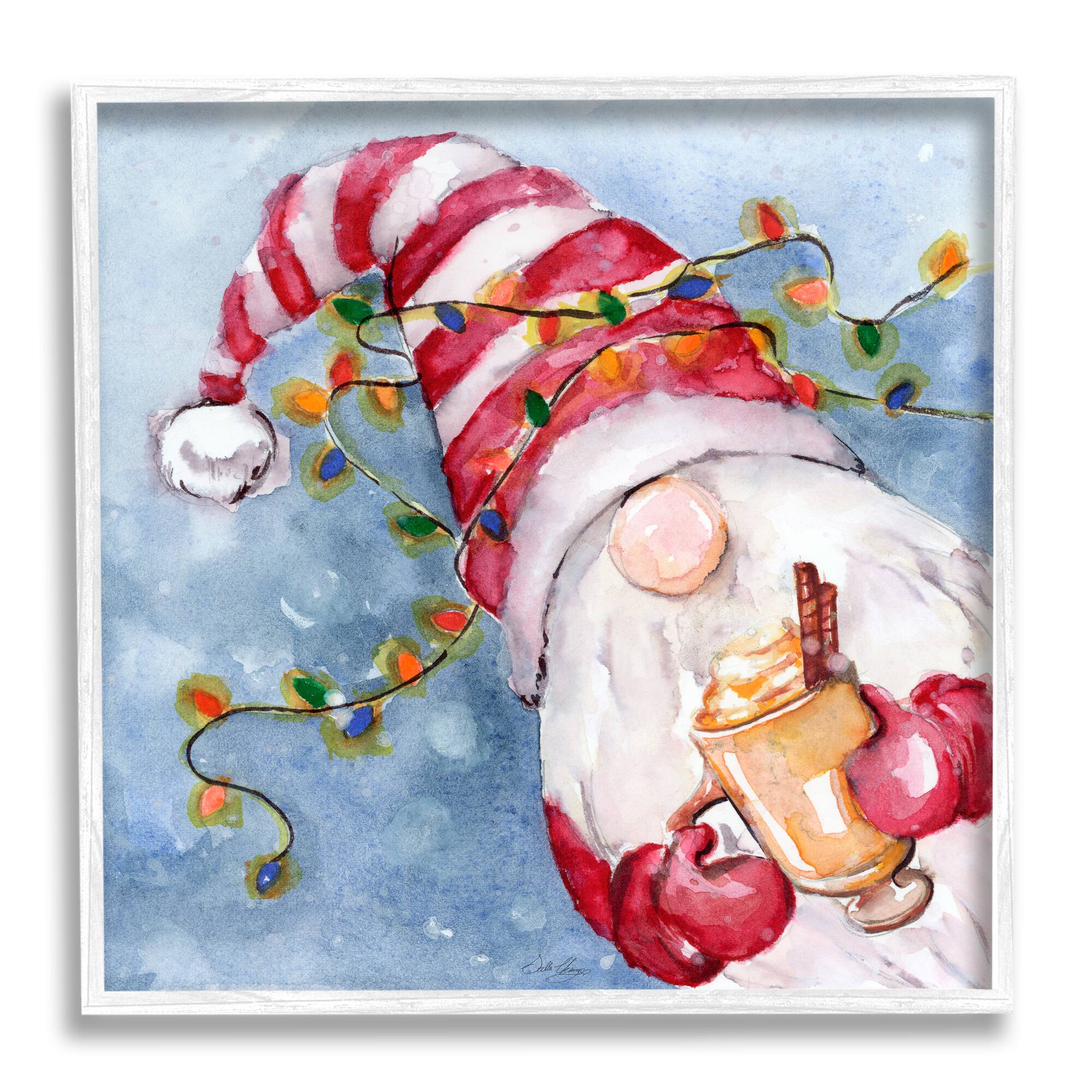 Stupell Industries Santa Gnome Holiday Lights Framed Giclee Art