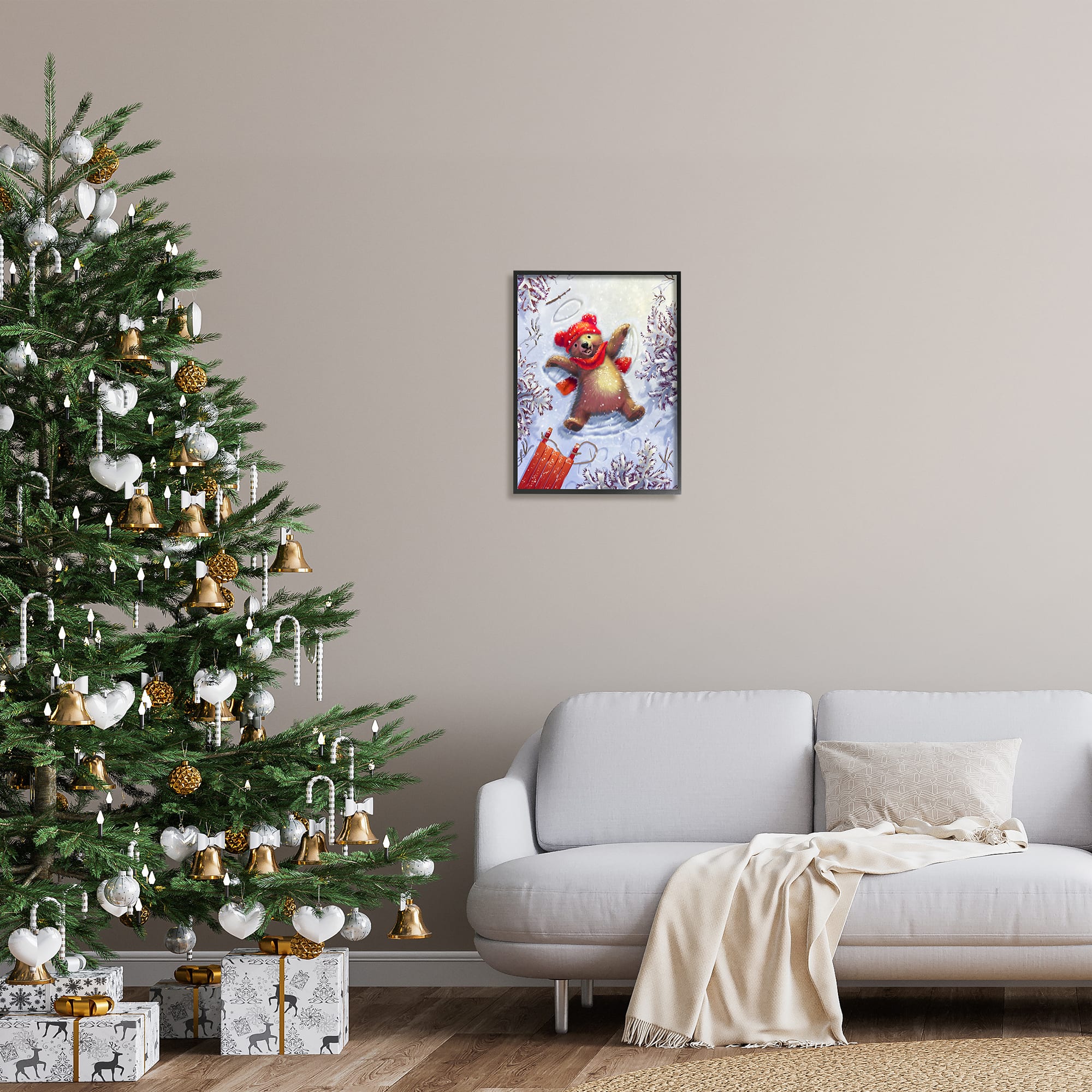 Stupell Industries Bear Cub Snow Angel Sled Framed Giclee Art