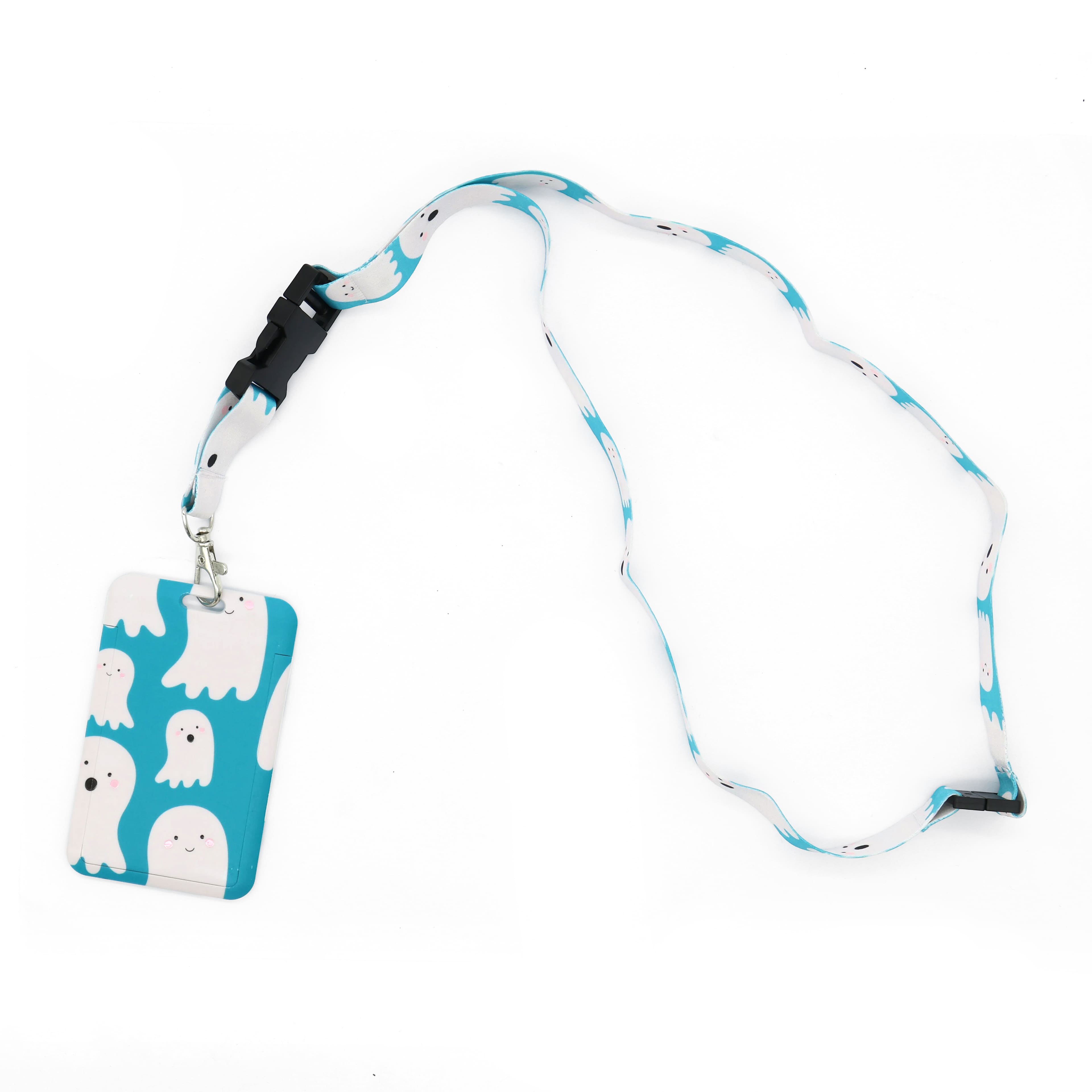 Blue & White Ghosts Lanyard ID Holder by Creatology®