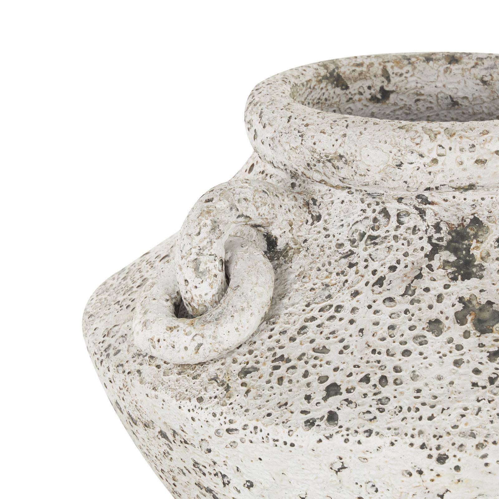 14" White Antique-Style Textured Ceramic Vase with Ring Handles