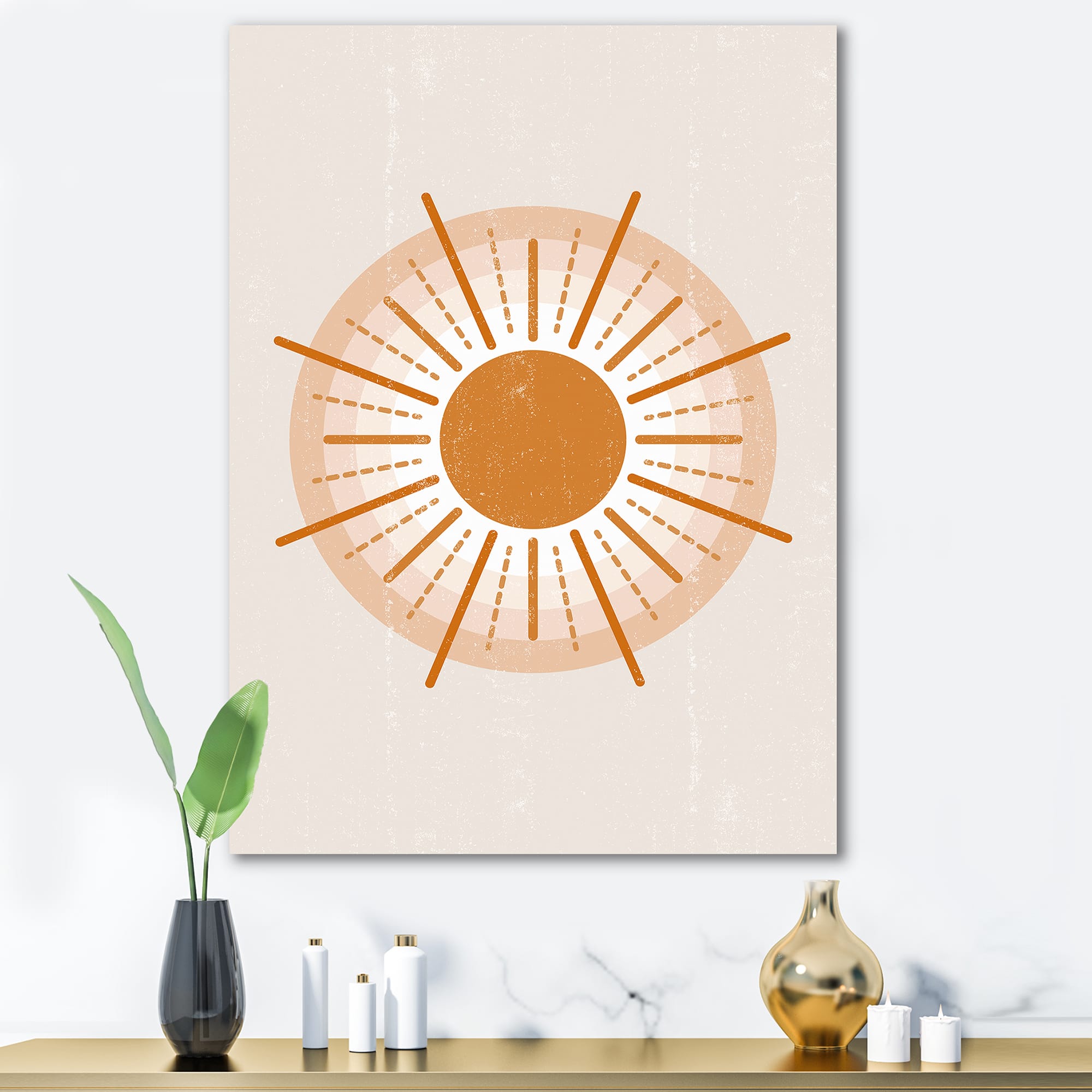 Designart - Minimal Orange Radiant Sun II - Modern Canvas Wall Art Print