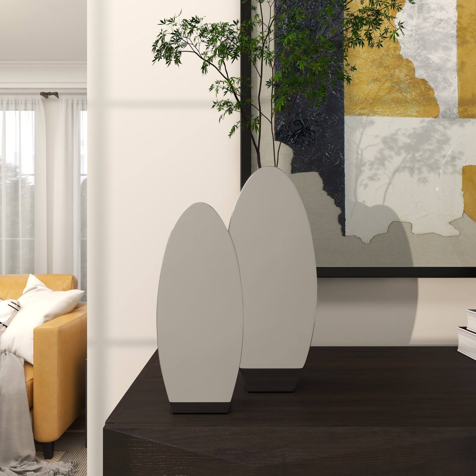 Silver Stainless Steel Vase with a Sleek Mirror Finish Set