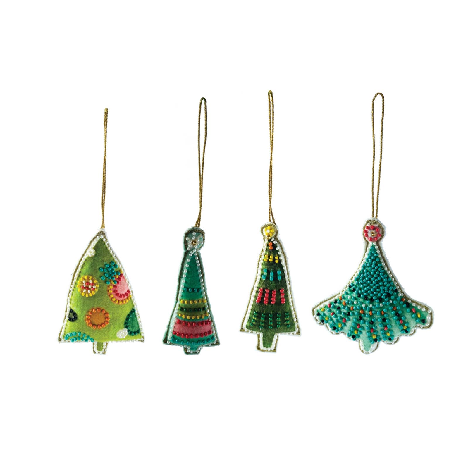 Hello Honey® 4 Pack Bead Embroidered Christmas Tree Cotton Velvet Ornaments
