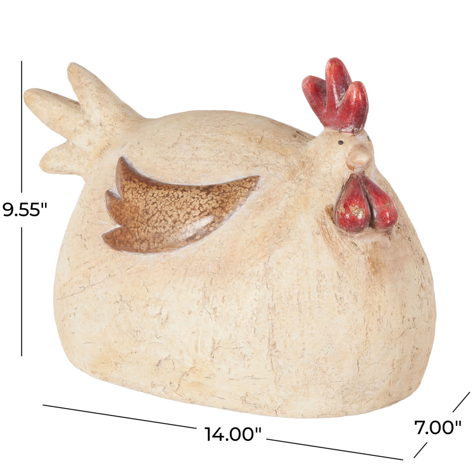 9.5" Cream & Red Magnesium Oxide Rooster Sitting Garden Sculpture