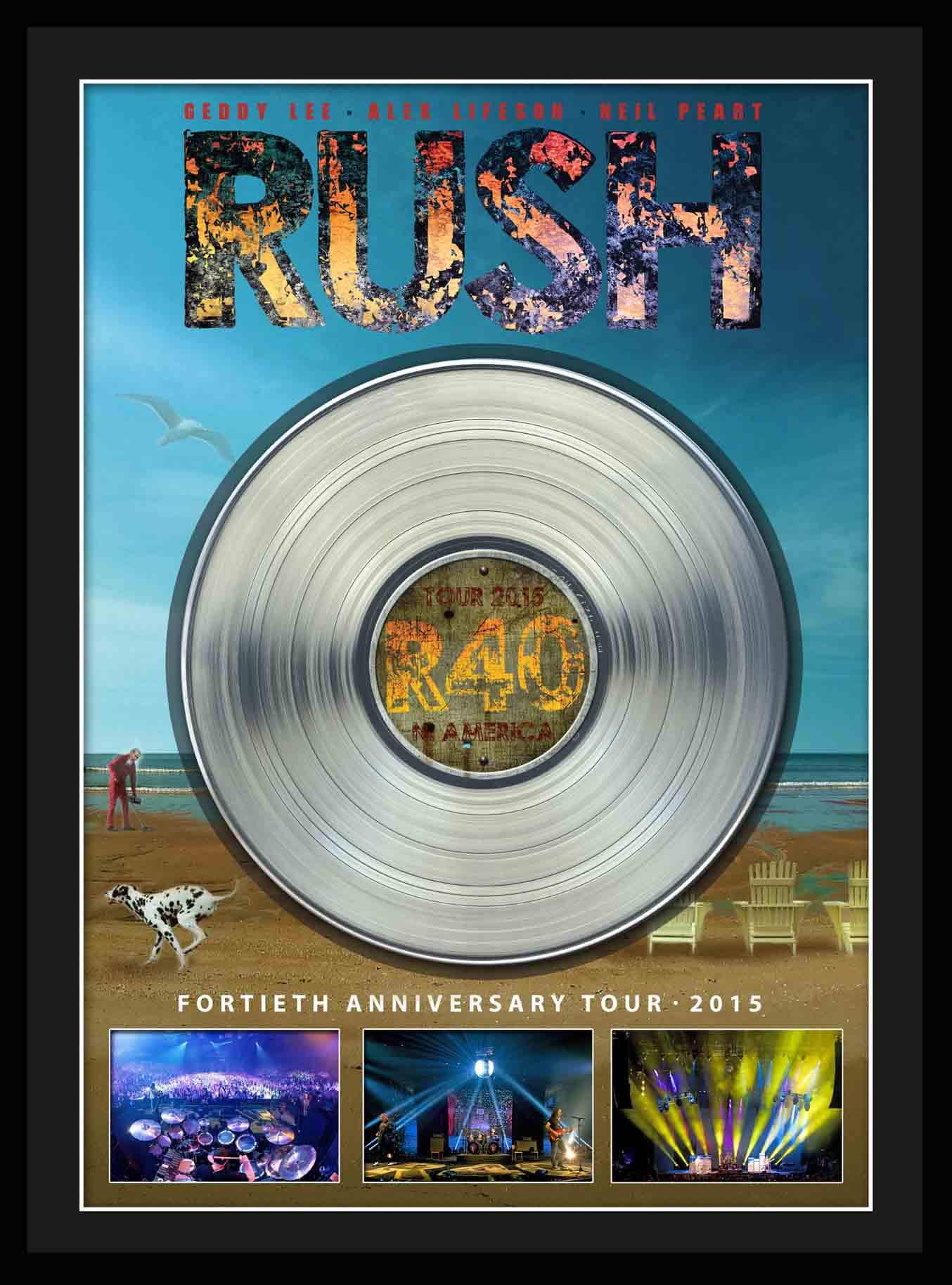Rush Framed 40th Anniversary Tour with Platinum LP 28" x 21"