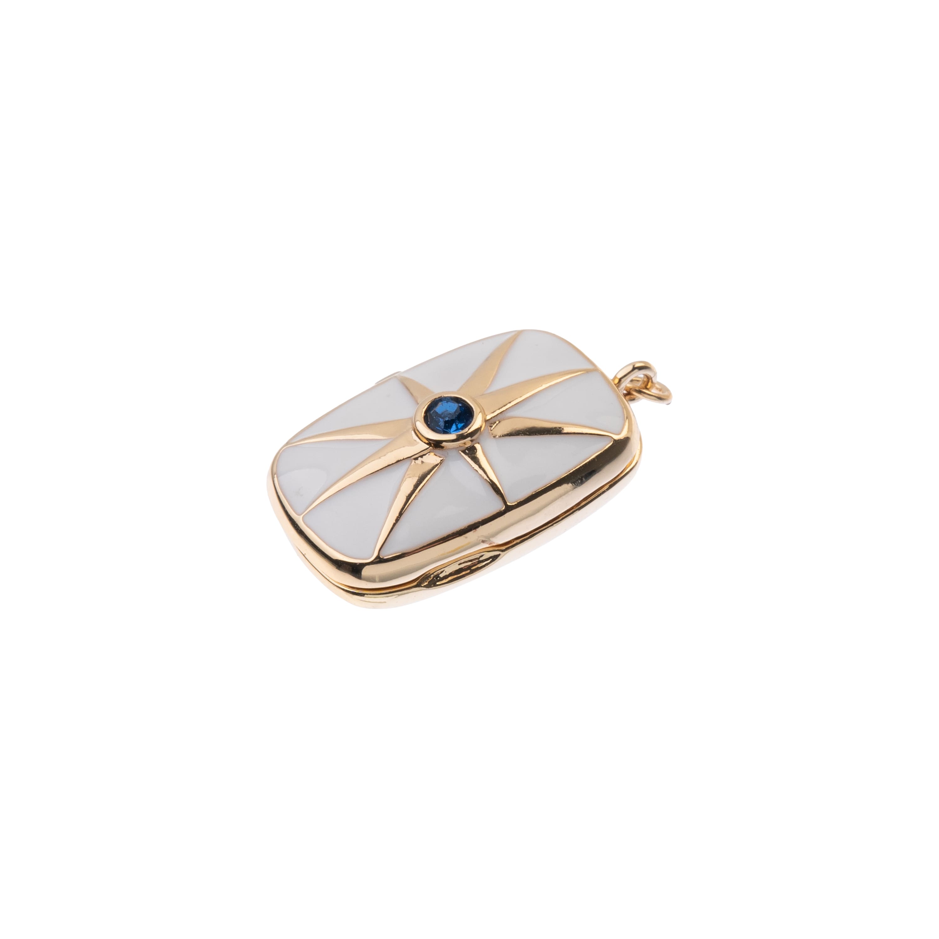 Gold & White Starburst with Blue Gem Brass Locket by Bead Landing™
