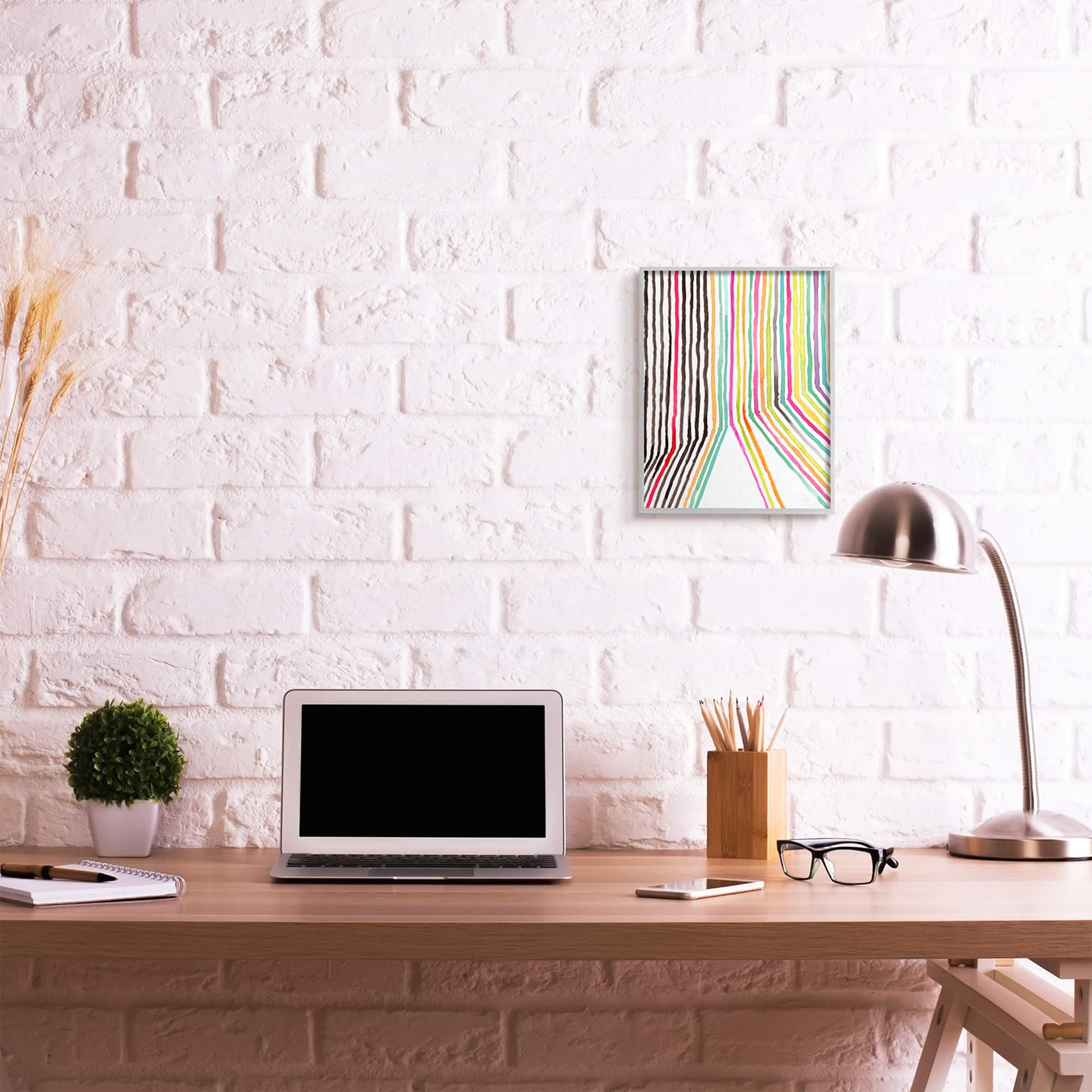 Stupell Industries Asymmetrical Line Vibrant Rainbow Framed Wall Art