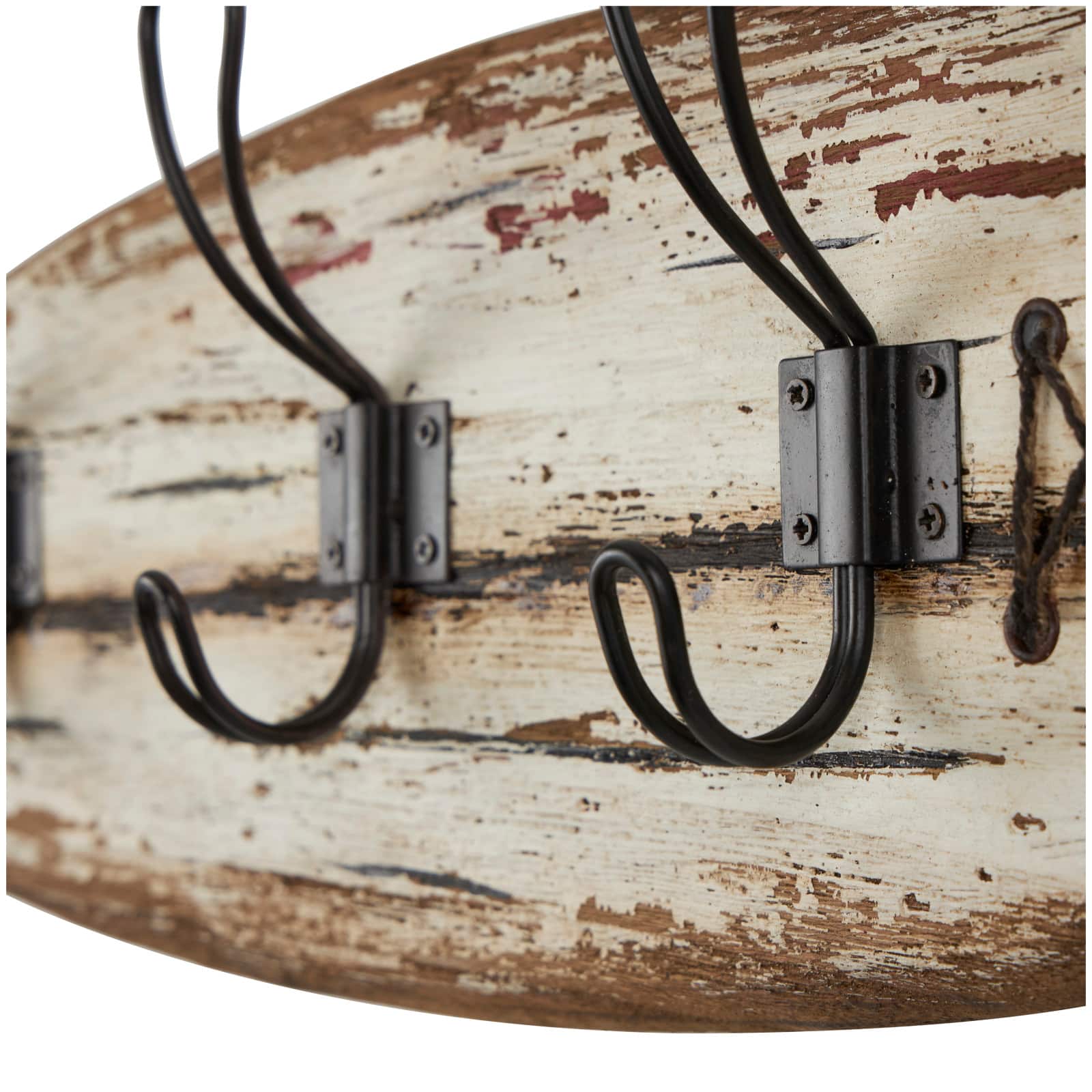 22.5" x 7" Brown Wood Handmade Distressed Fish Shaped 3 Hanger Wall Hook with Metal Accents