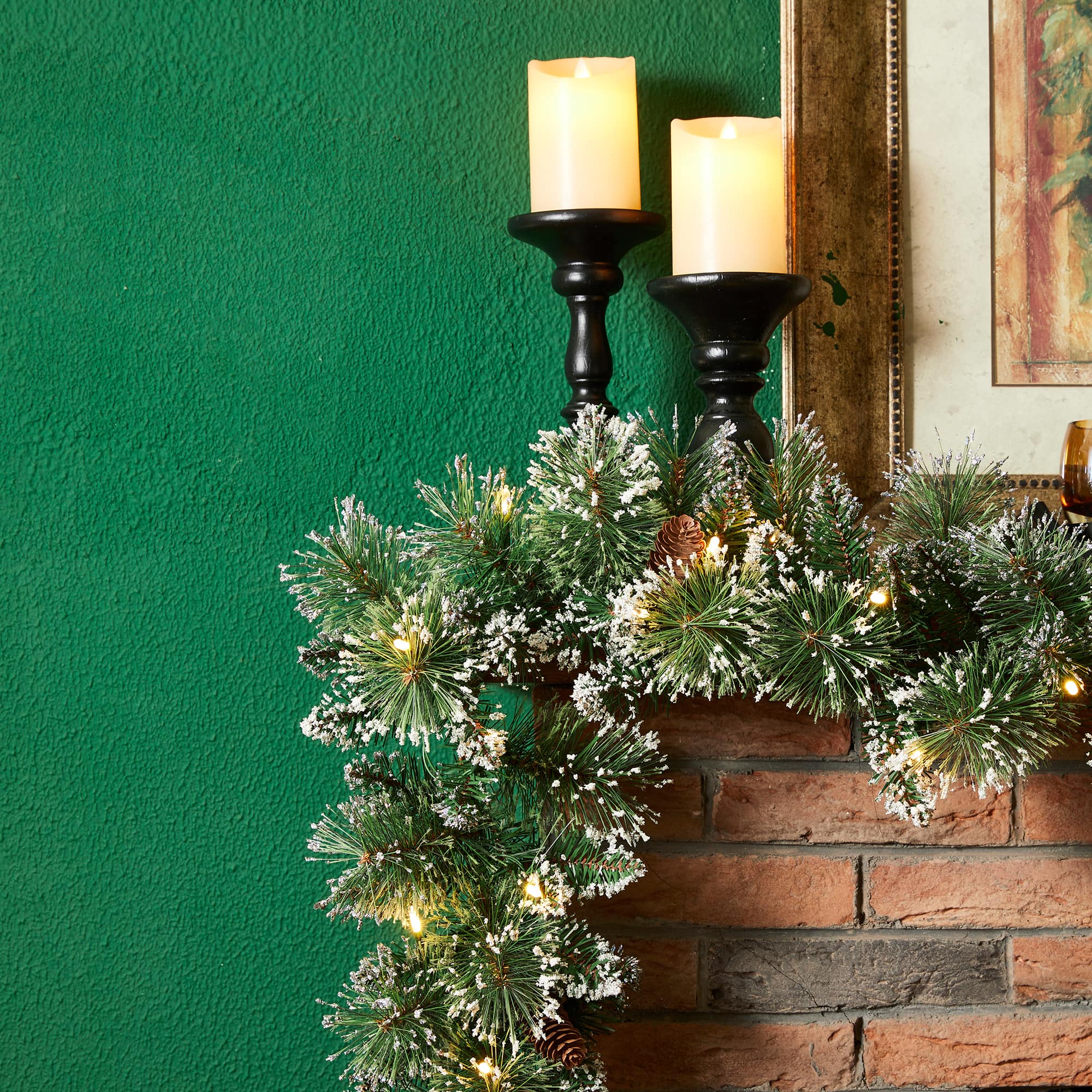 Glitzhome® 9ft. Pre-Lit Frosted Greenery Pinecones Christmas Garlands with Timers, 2ct.