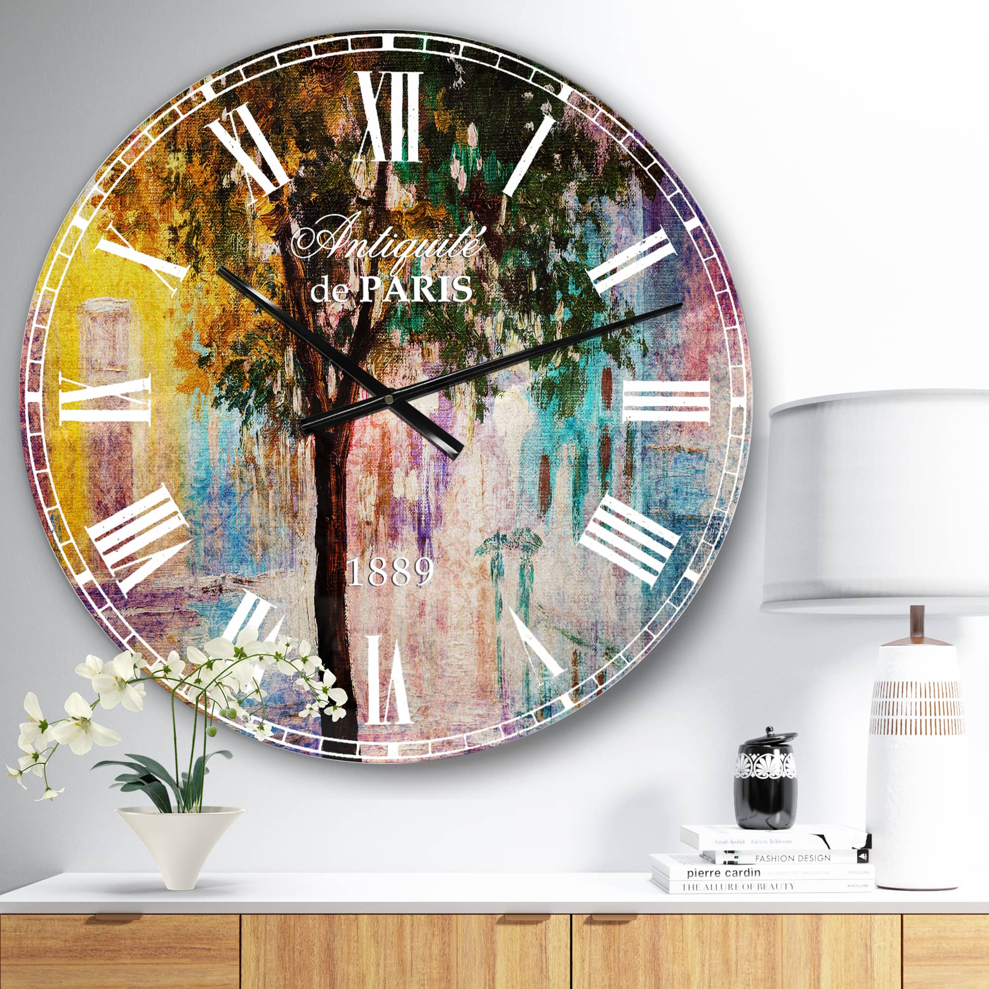 Designart 'Couple Walking In Rain French Country Wall Clock