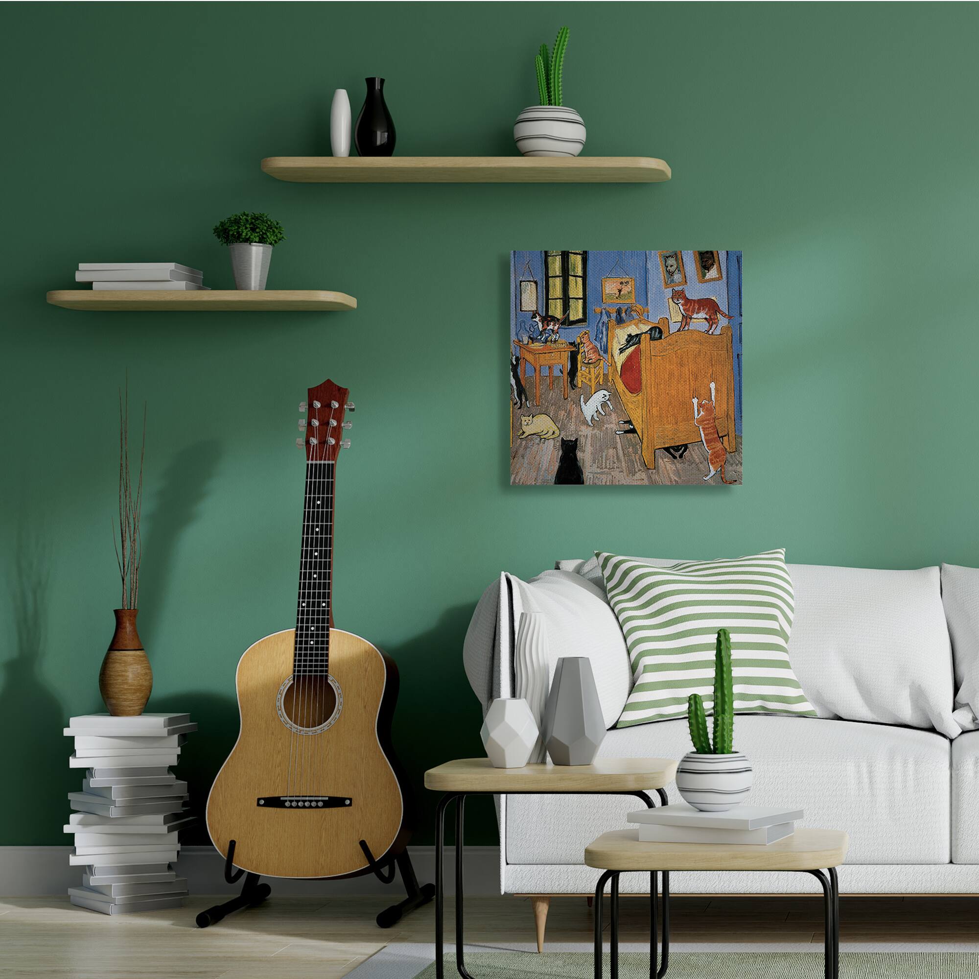 Stupell Industries Cats in The Bedroom Classic Painting Parody Canvas Wall Art