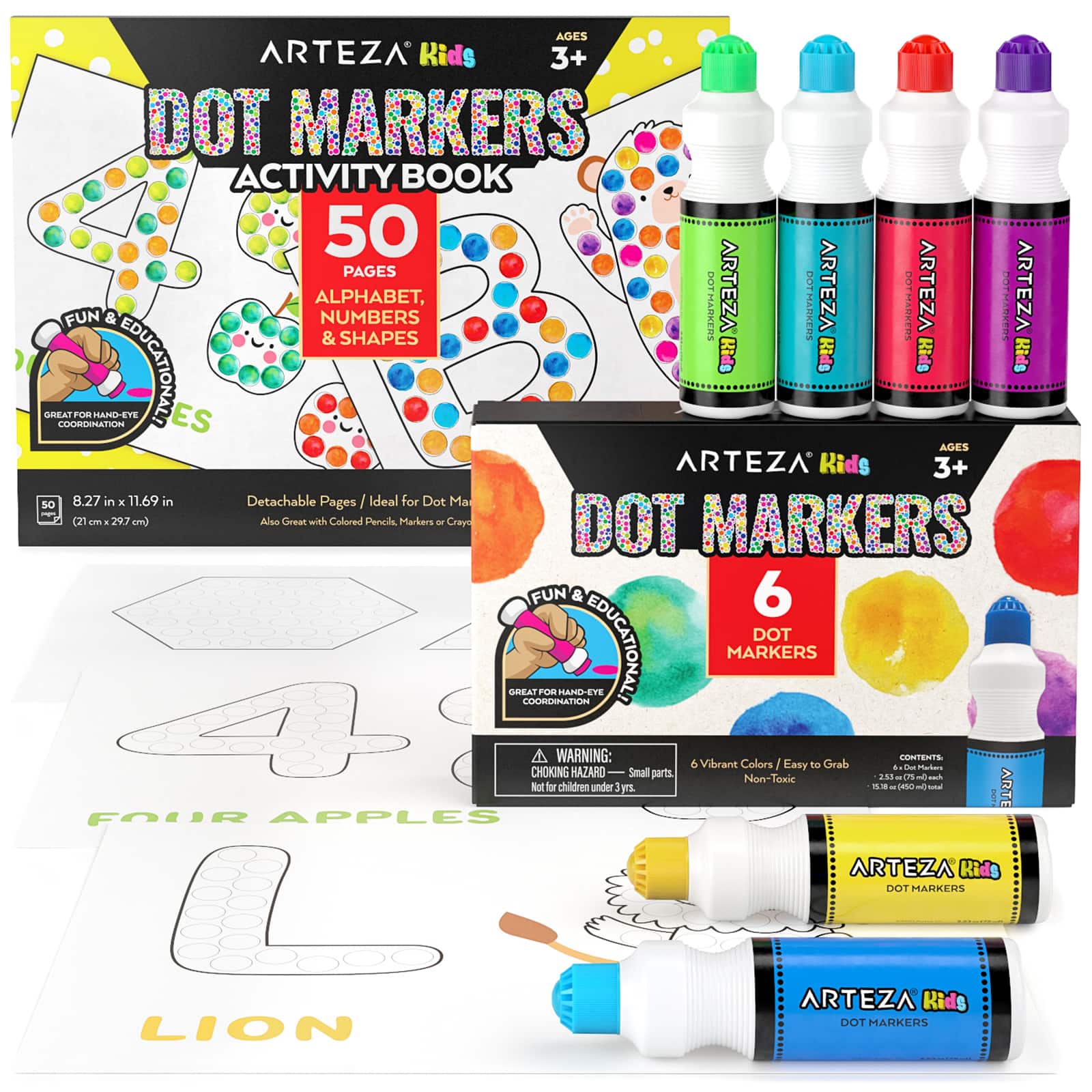 Arteza® Kids Dot Markers 75ml, Alphabet/Numbers/Shapes Book