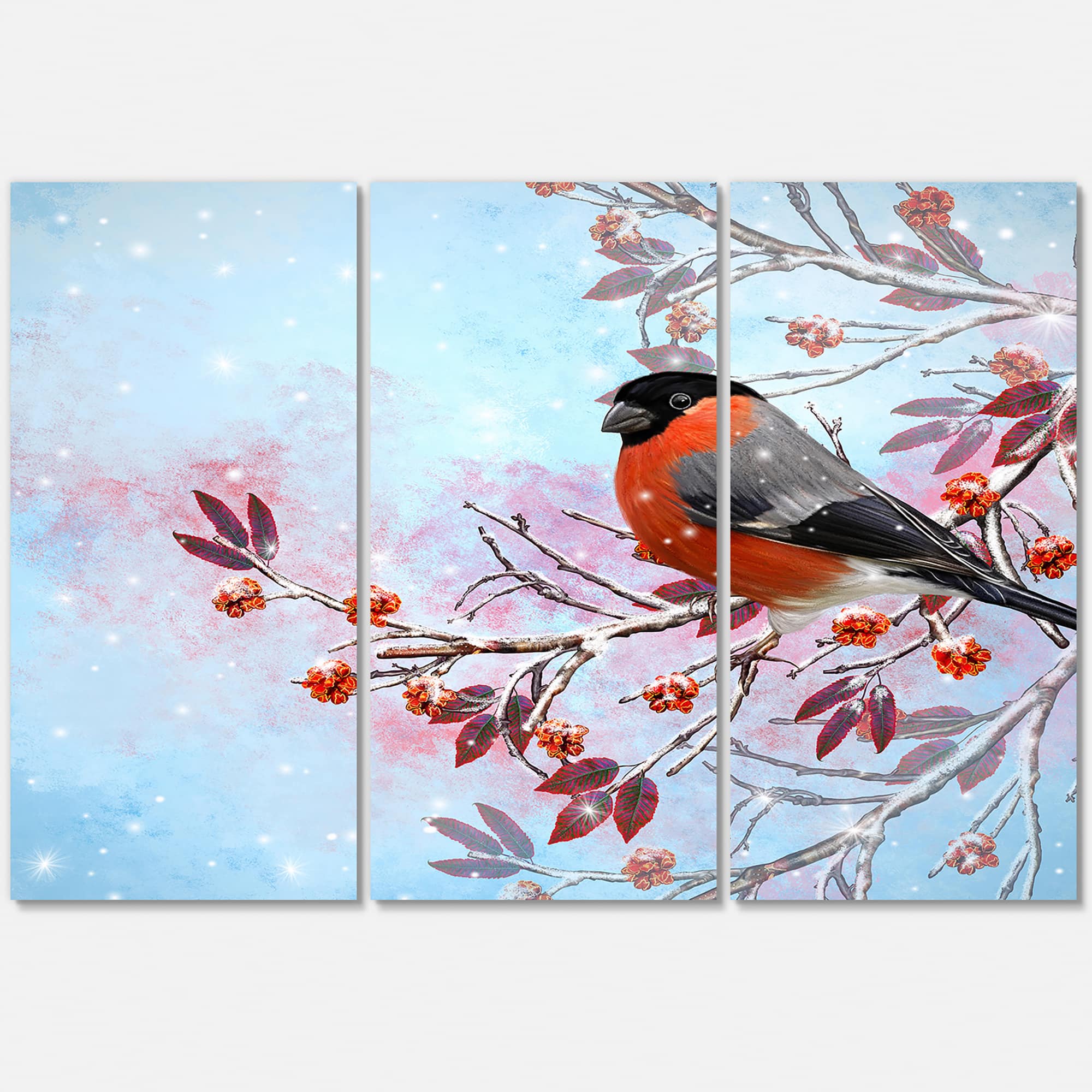 Designart - Two Bright Bird Bullfinch Bird Sitting On A Branch