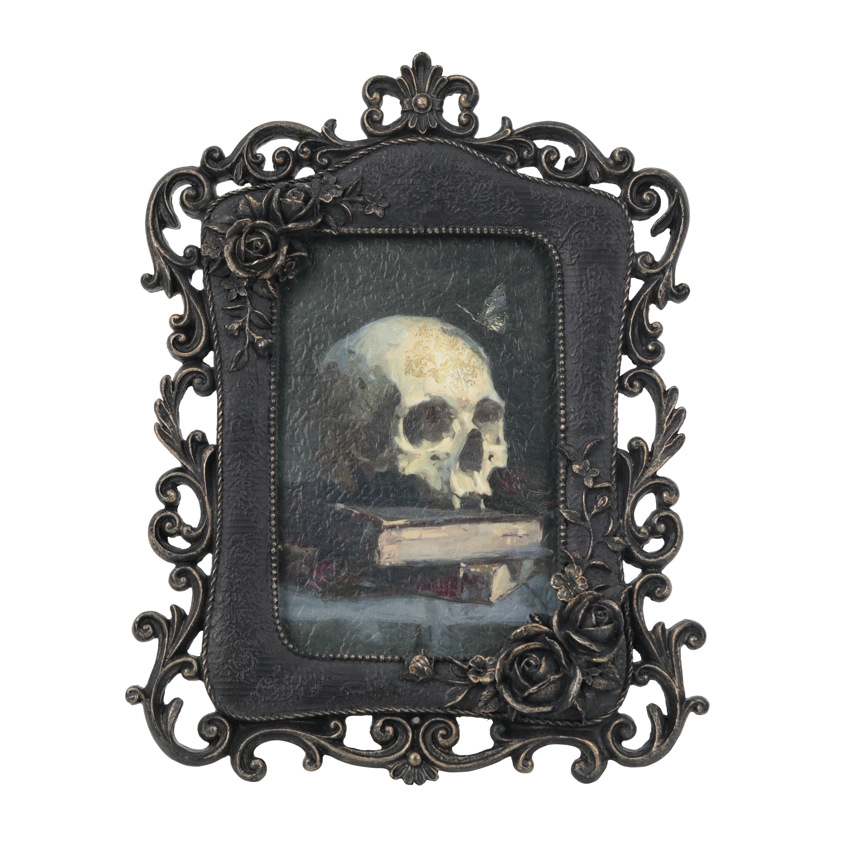 7.5" x 9.5" Black Framed Skull & Books Tabletop Décor by Ashland®
