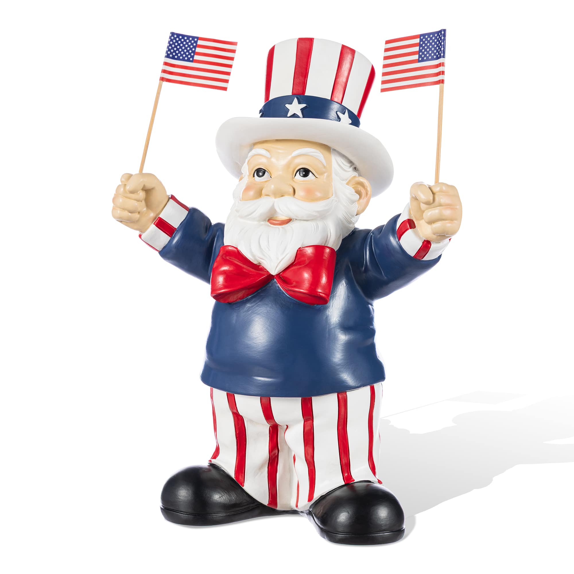 Glitzhome® 9" Patriotic Americana Polyresin Santa Holding Flags Table Decor
